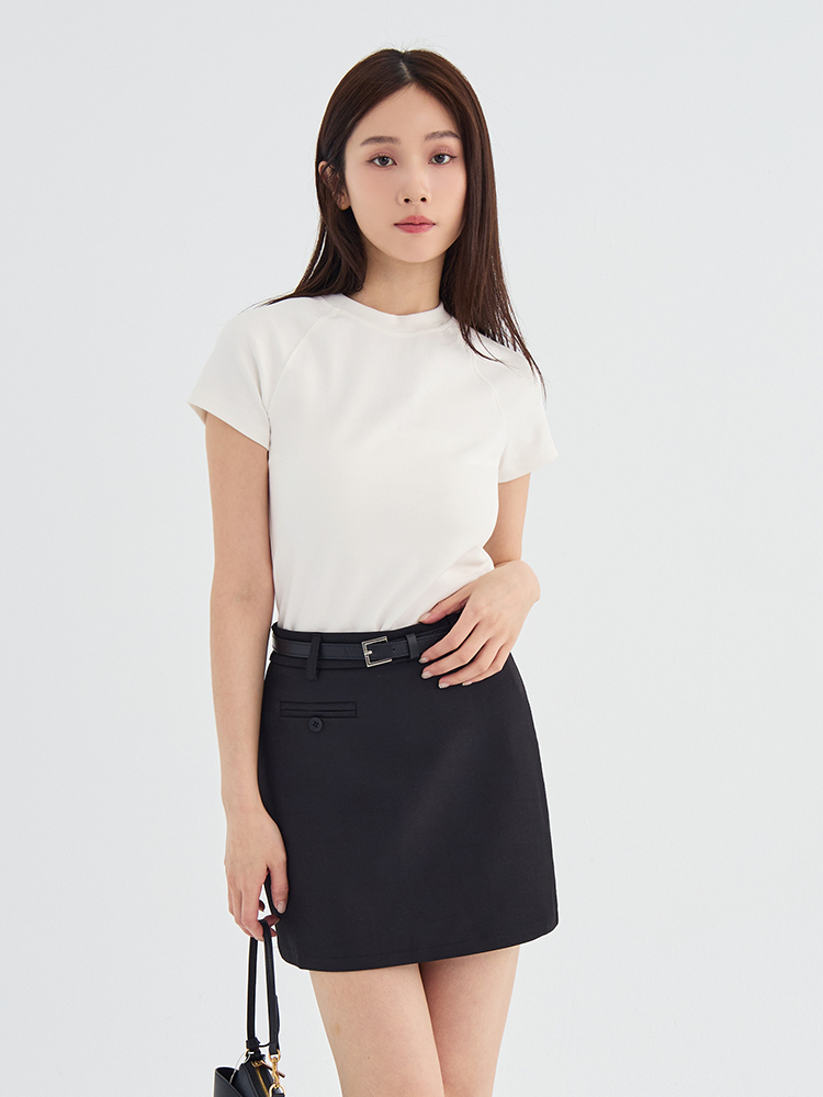 無肩線圓領修身棉TEE