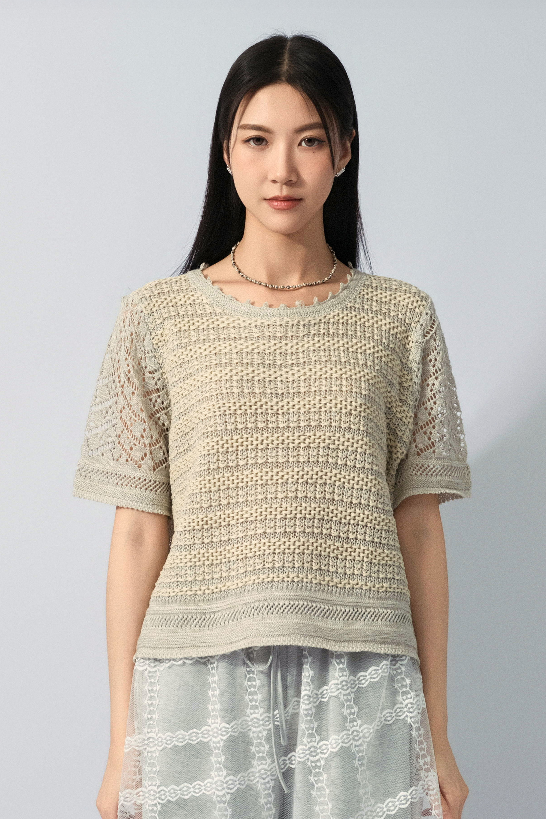 粒粒領邊織花間針織上衣（預購產品）