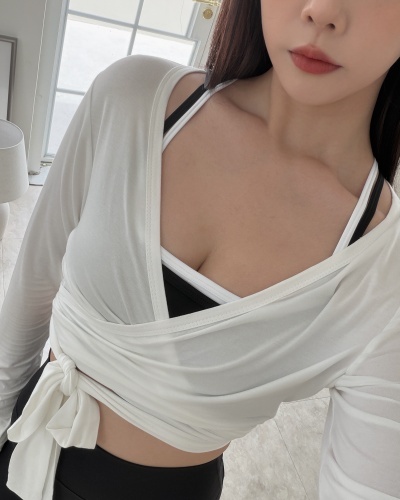 Fairy top 綁帶長袖罩衫 / 白
