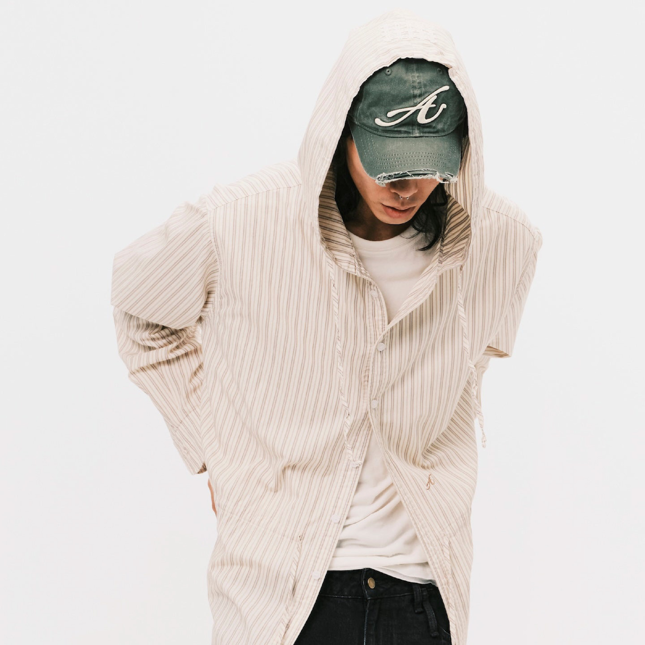 ANOWHEREMAN Stripe Hoodie Shirt