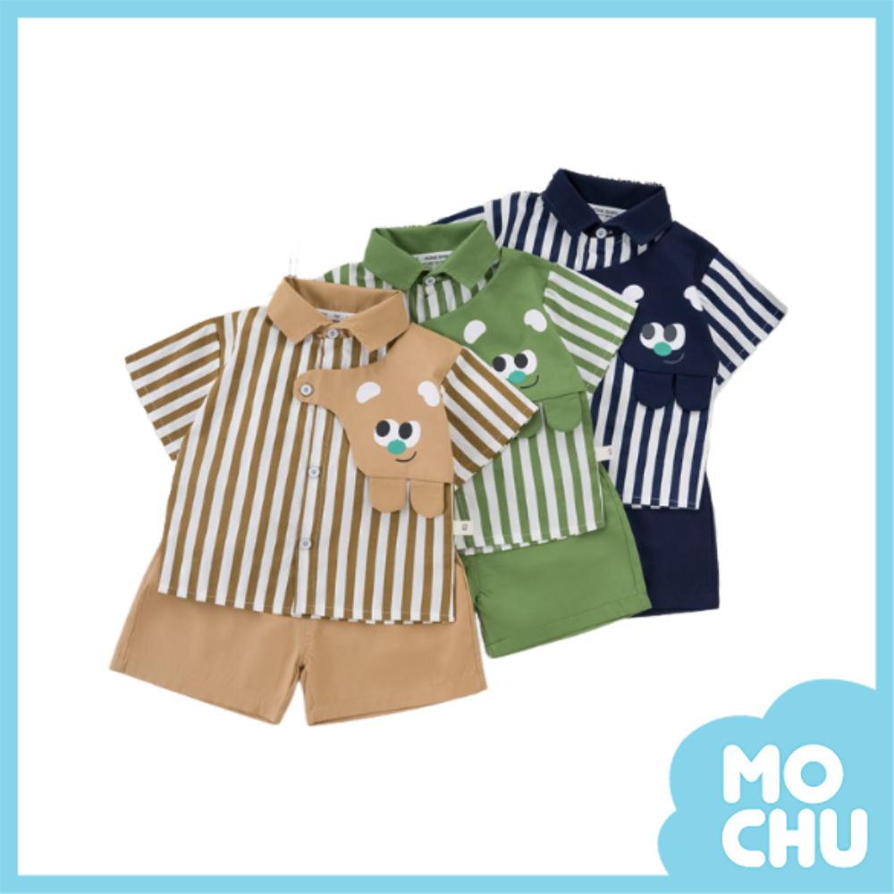 動物拼接條紋襯衫套裝(三色)