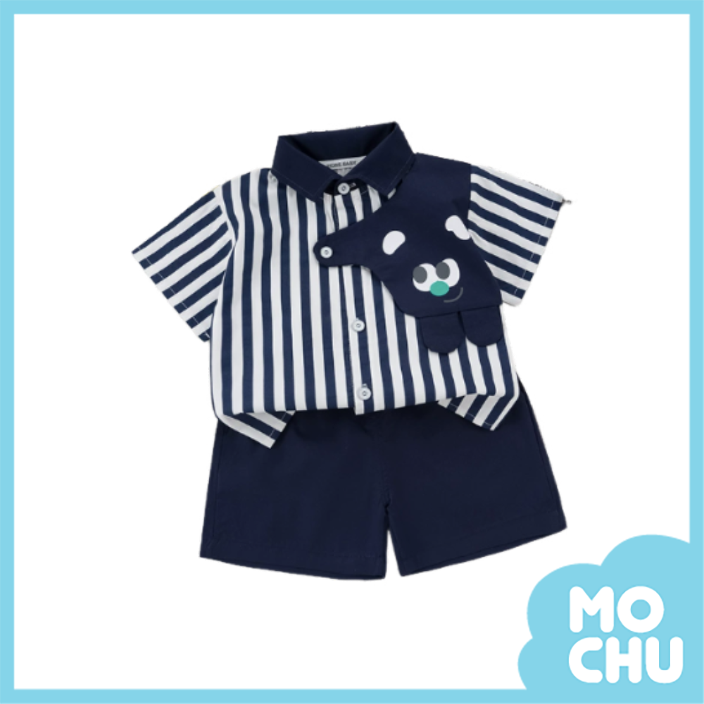 動物拼接條紋襯衫套裝(三色)