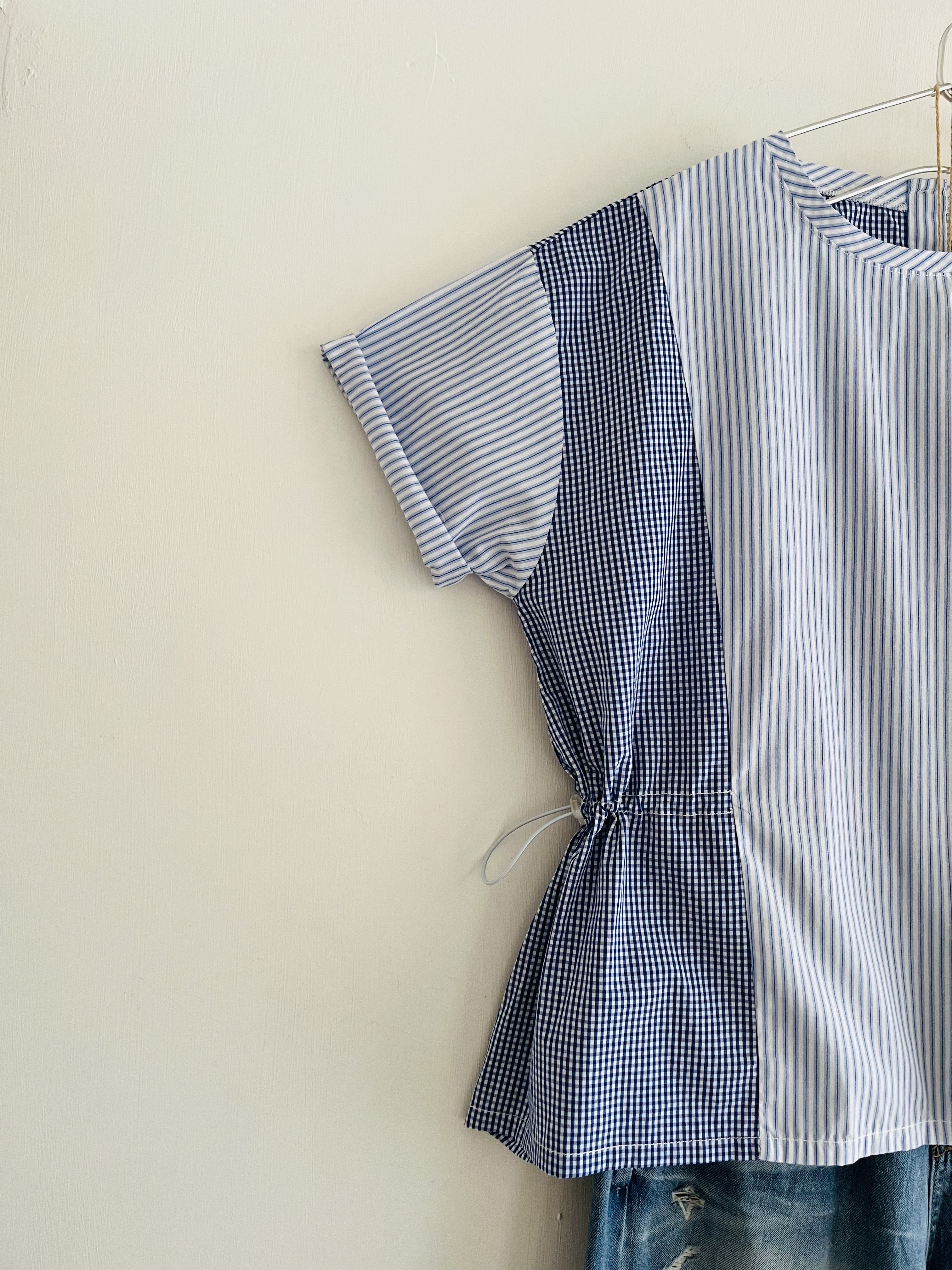 NORTHERN TRUCK藍色條子拼格仔top