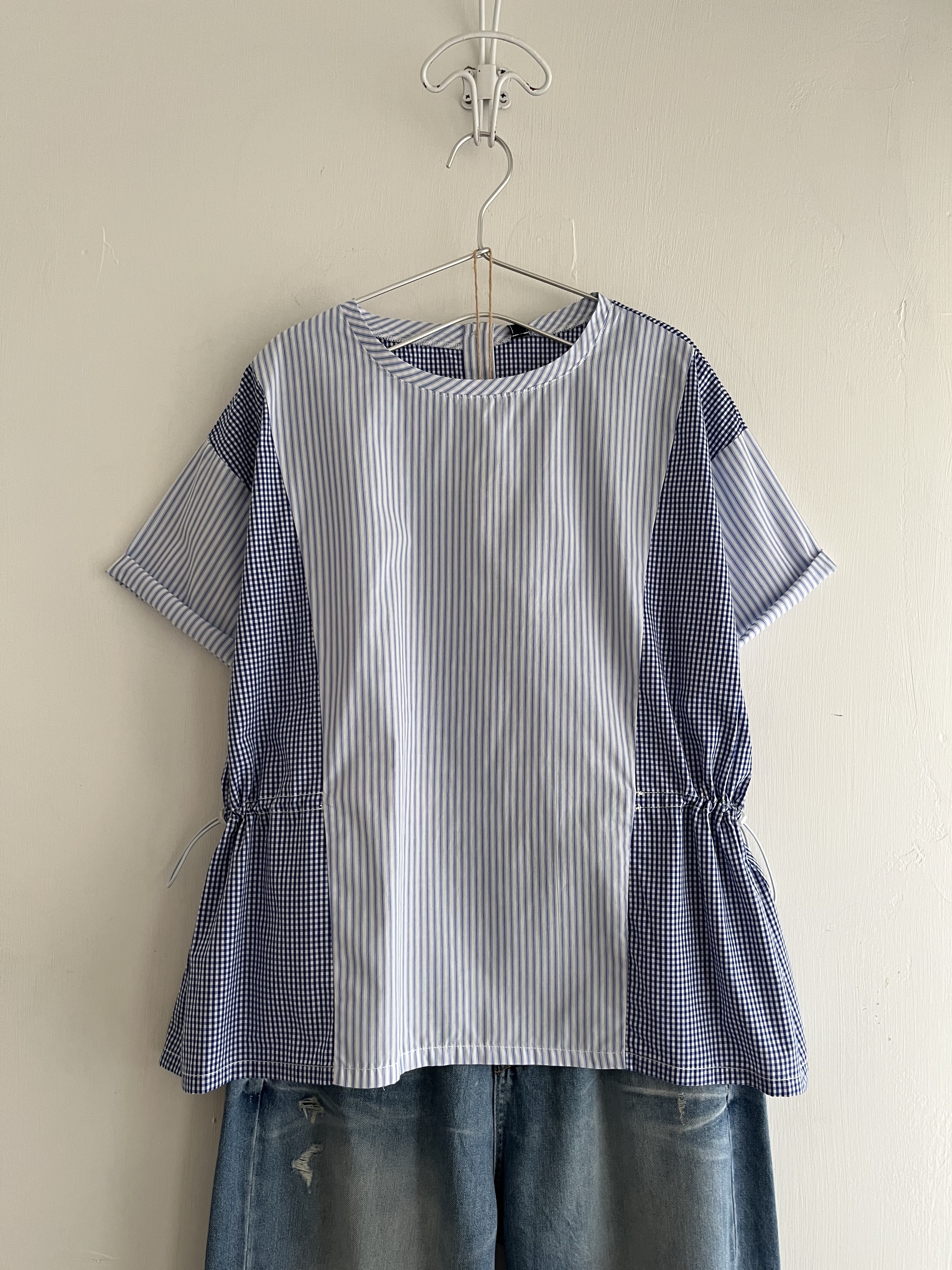 NORTHERN TRUCK藍色條子拼格仔top