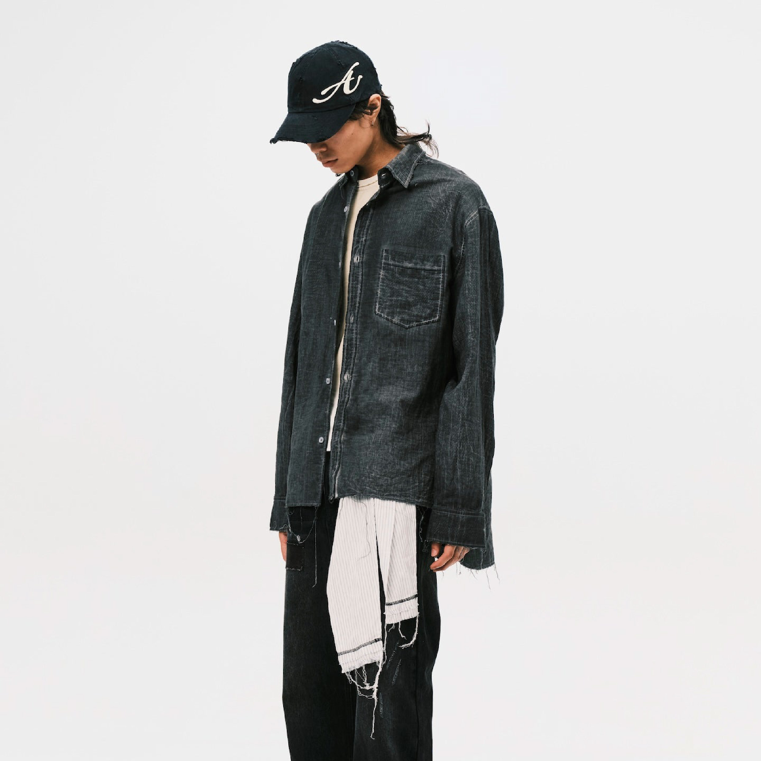 ANOWHEREMAN Washed Raw Edge Shirt - Dark Grey