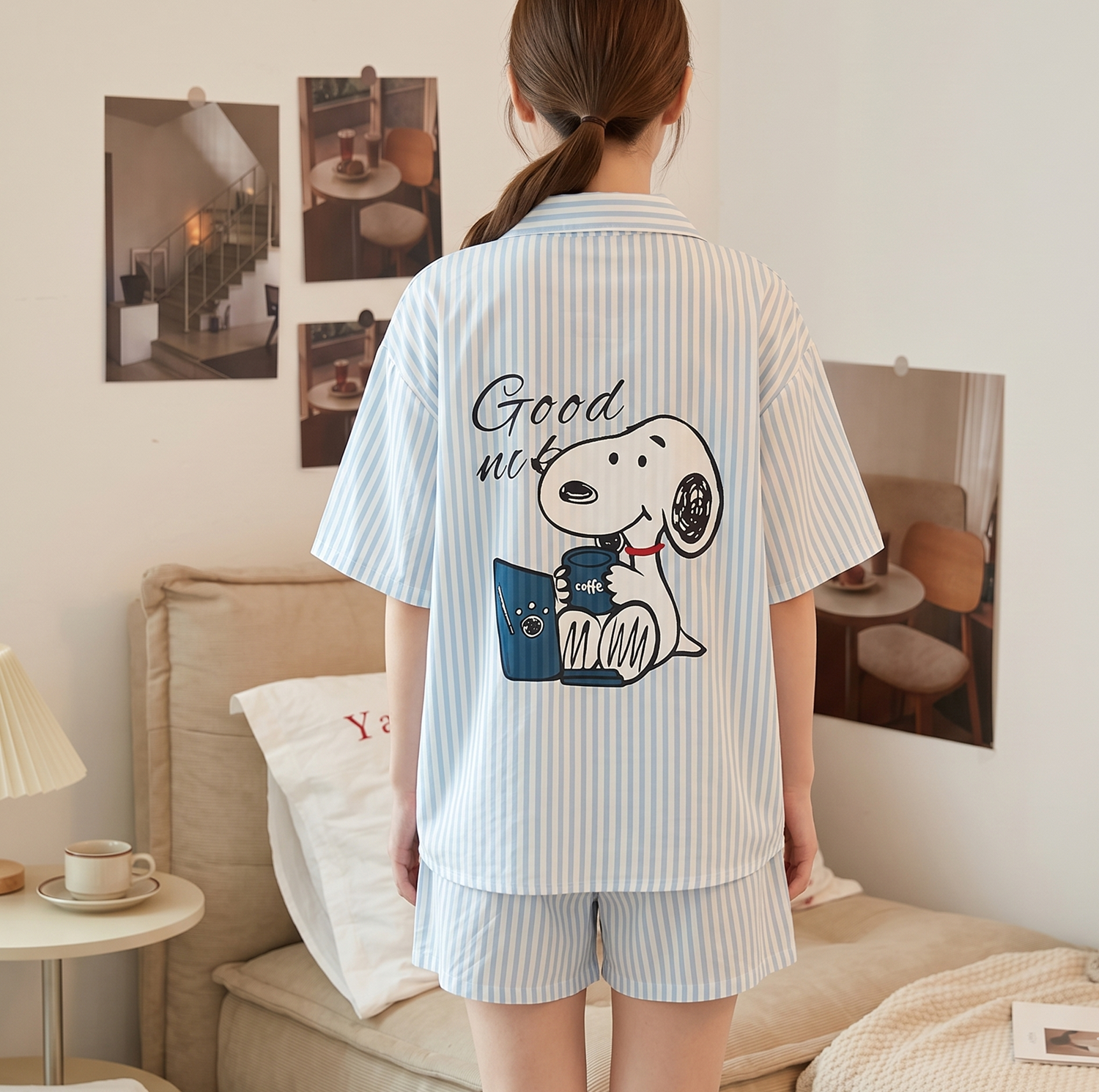 【史努比】藍白條紋睡衣套裝