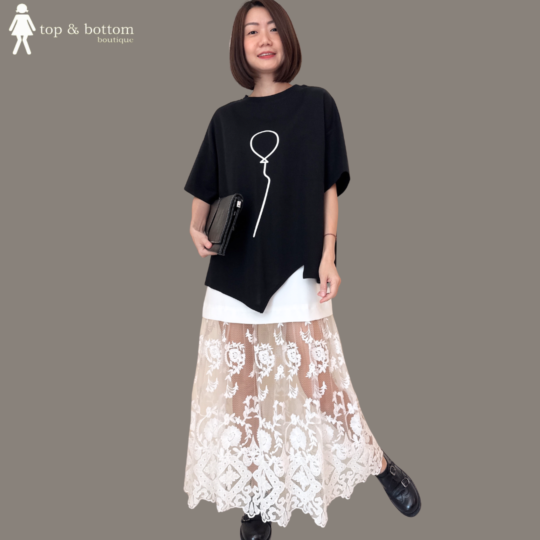 SHORT SLEEVE BALLOON PRINT BLOUSE