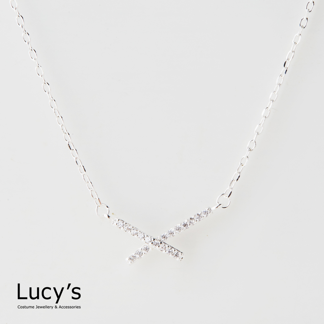 925純銀 線型交錯 項鍊 (127238)