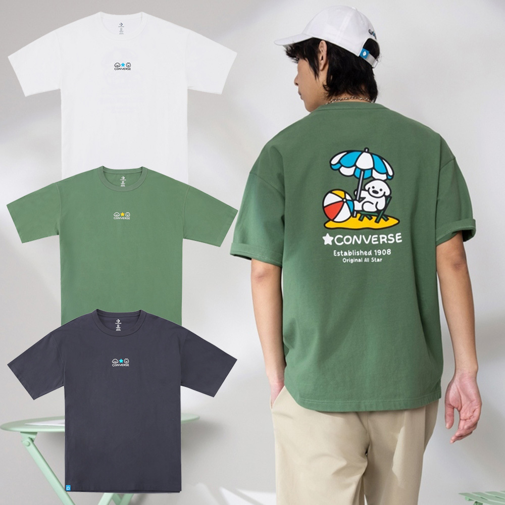 聯名款 CONVERSE X MATSUI BEACH SS TEE 白 灰 綠 印花 松井龍哉 沙灘 插畫 小狗 短袖 短T【UCK176】CONMATSUI