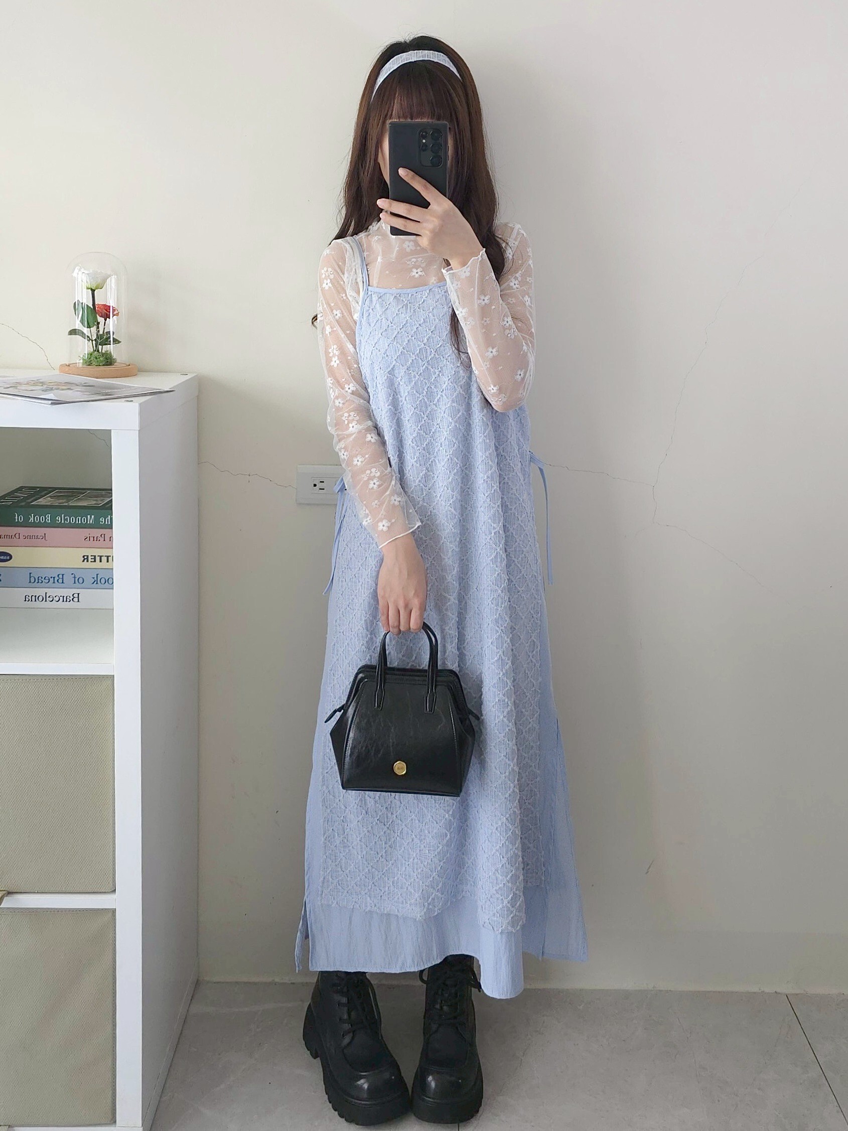 🌿森林系女孩菱格綁帶假兩件洋裝  3𝐜𝐨𝐥𝐨𝐫. #AD29