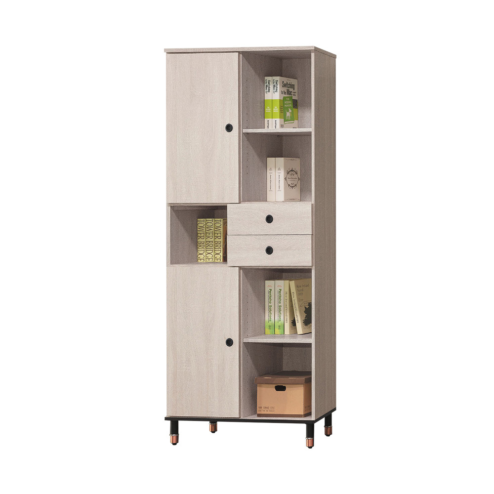 柏蒂家居-托曼2.7尺左二門中二抽半開放式書櫃/收納置物櫃/展示櫃