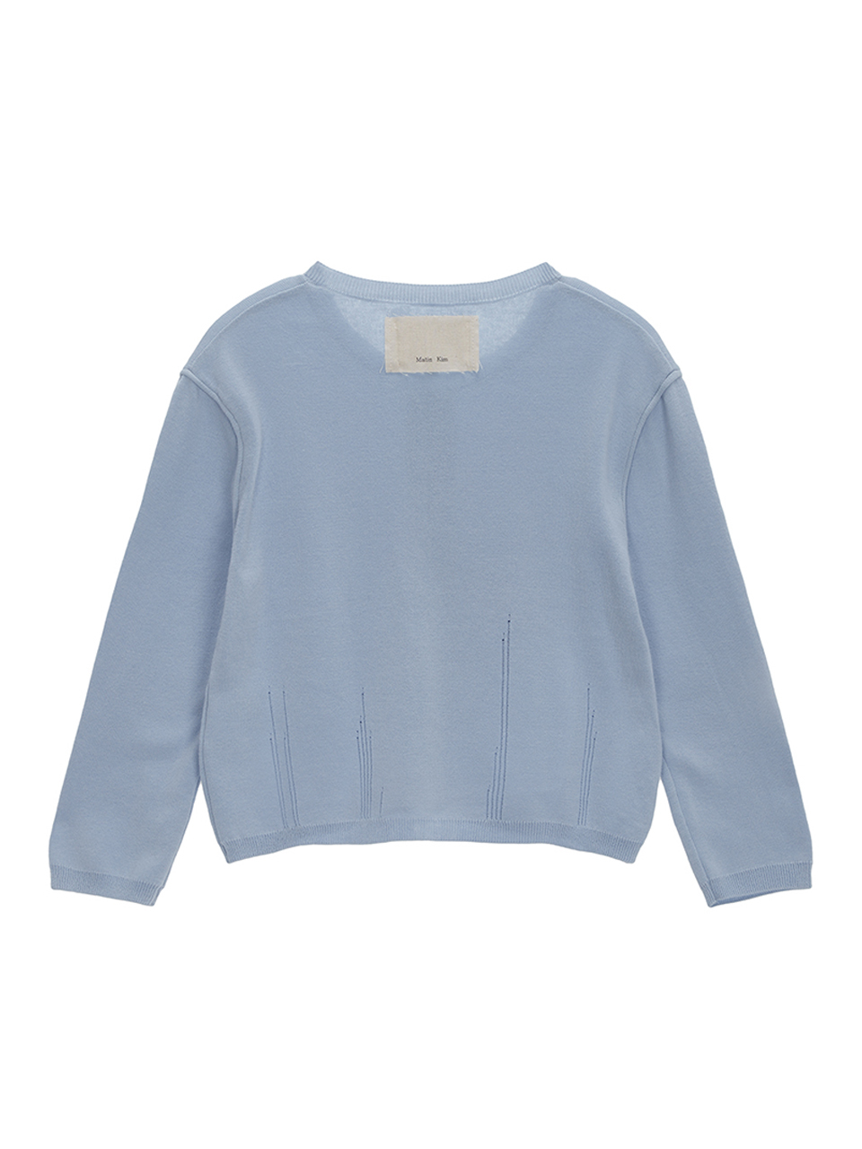 七分袖圓領針織上衣 淺藍