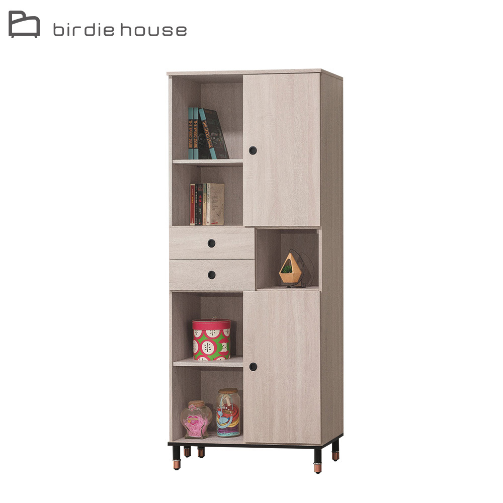柏蒂家居-托曼2.7尺右二門中二抽半開放式書櫃/收納置物櫃/展示櫃