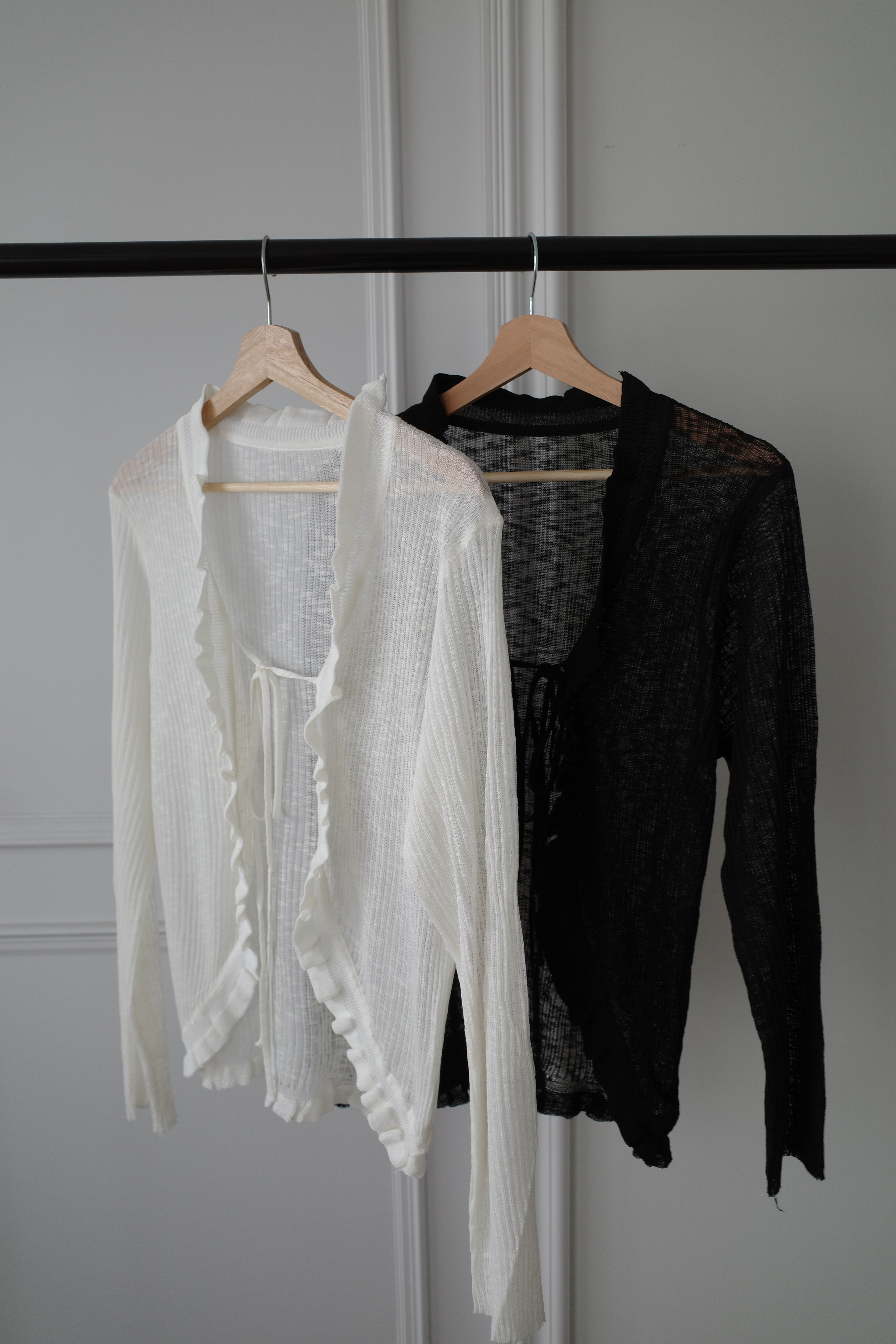 (預購)#AO02 長版滾邊針織外套(黑/白)