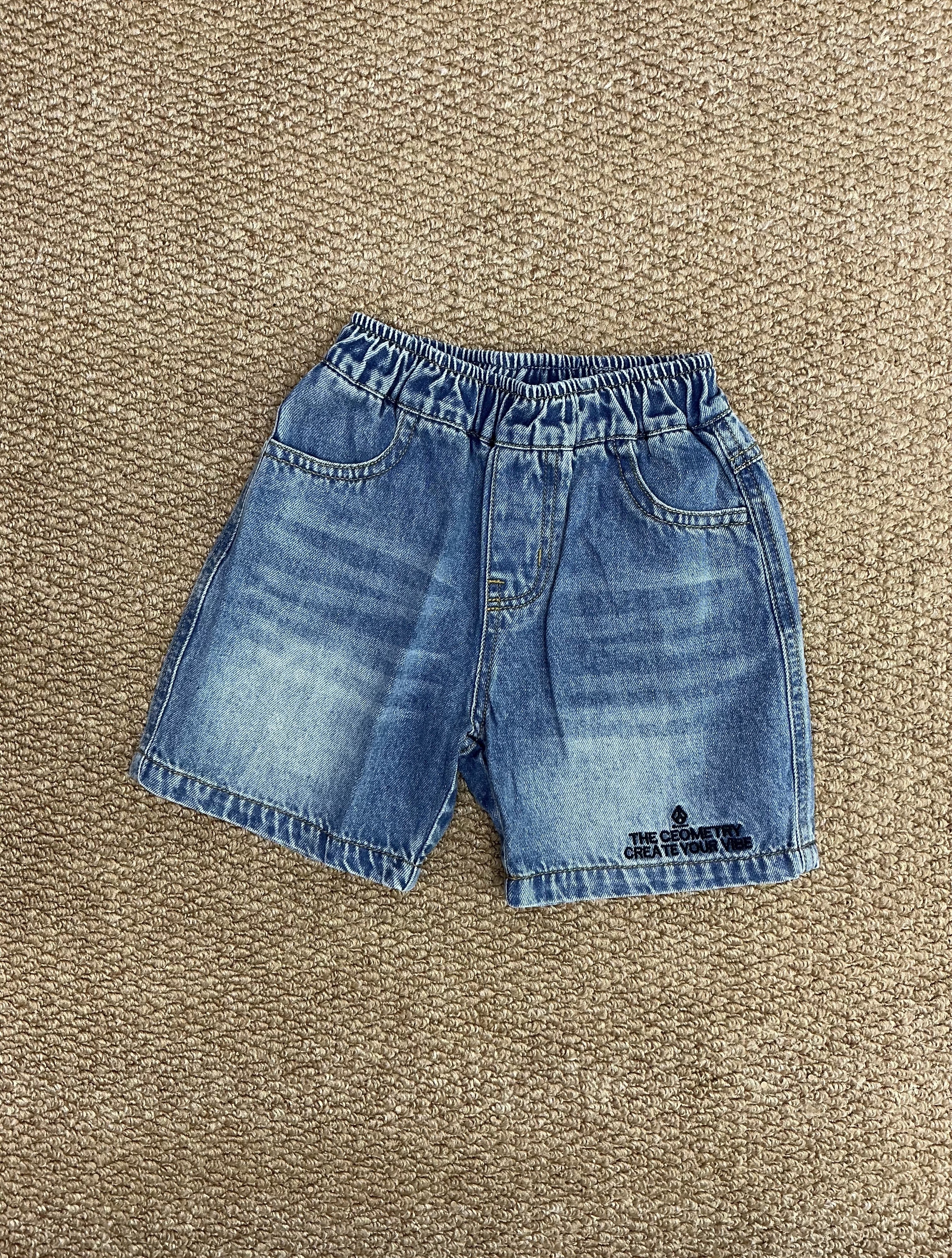 A04953刺繡鬆緊牛仔短褲