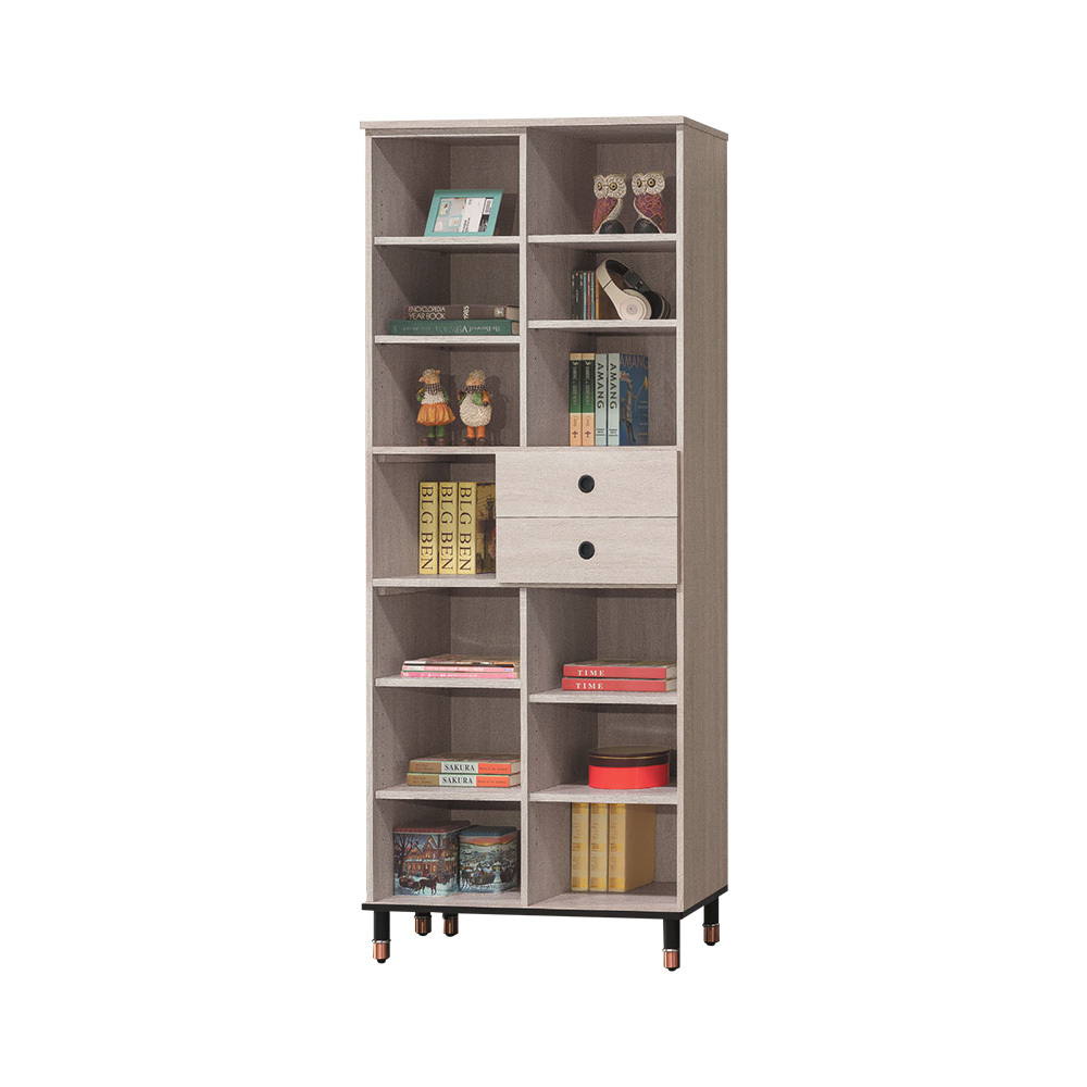 柏蒂家居-托曼2.7尺中二抽開放式書櫃/收納置物櫃/展示櫃