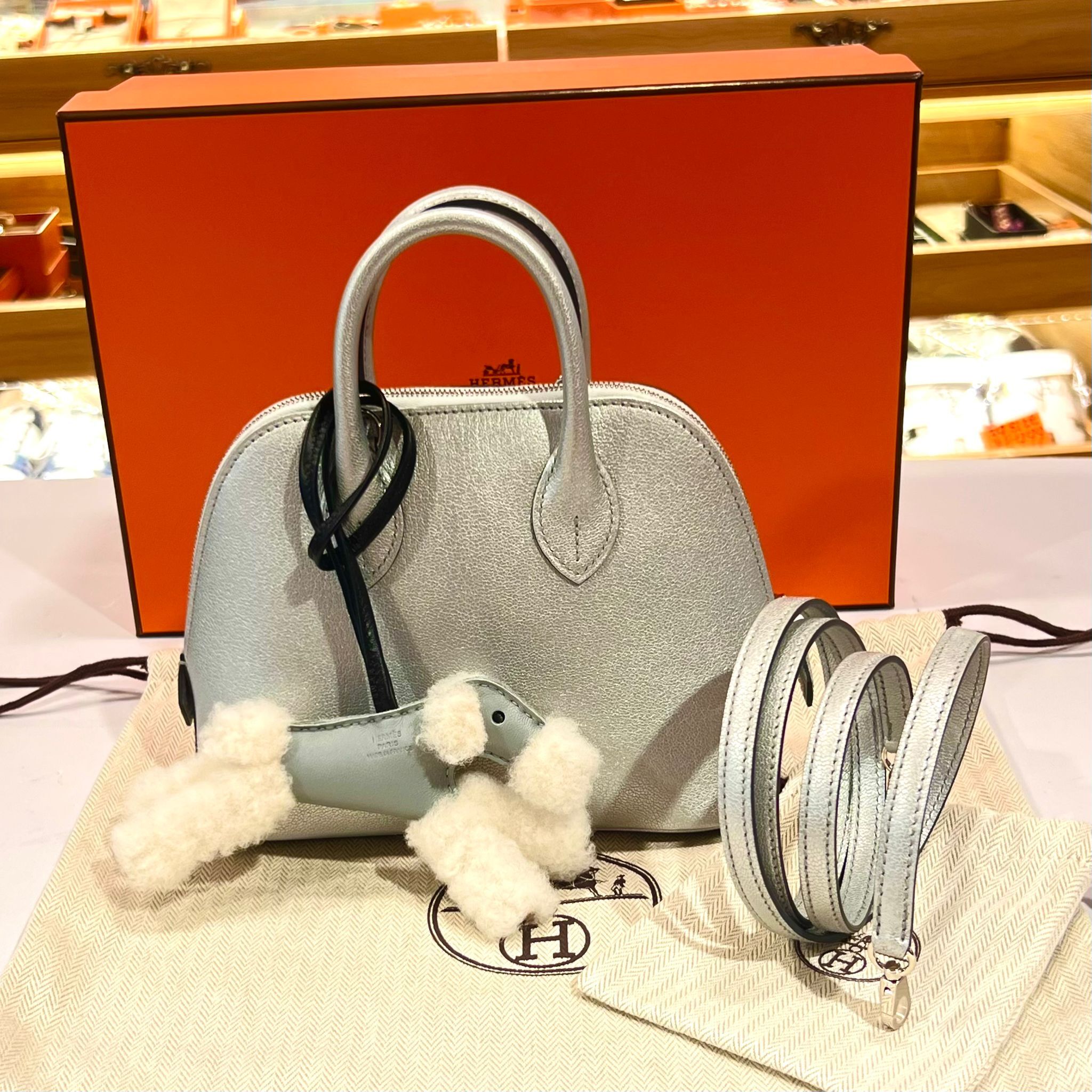 VIP限量版!!! 全新HERMES MINI BOLIDE K刻 05/ARGENT CHEVRE 奧林匹克 鎏銀 山羊皮 #愛馬仕保齡球袋 #BRAND NEW #香榭站正品