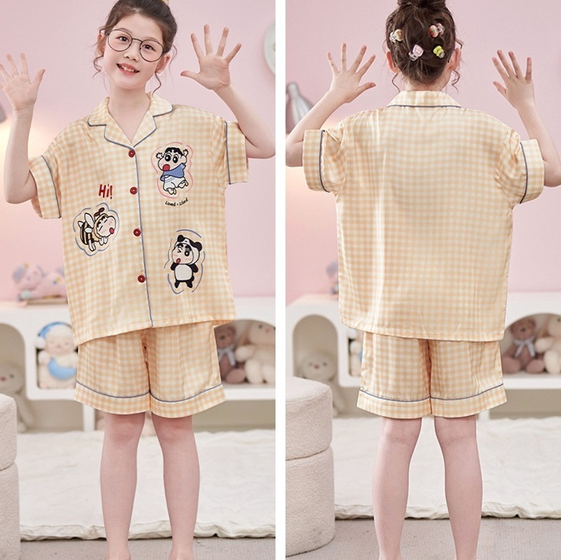 【蠟筆小新 】格紋短袖睡衣套裝（親子款）