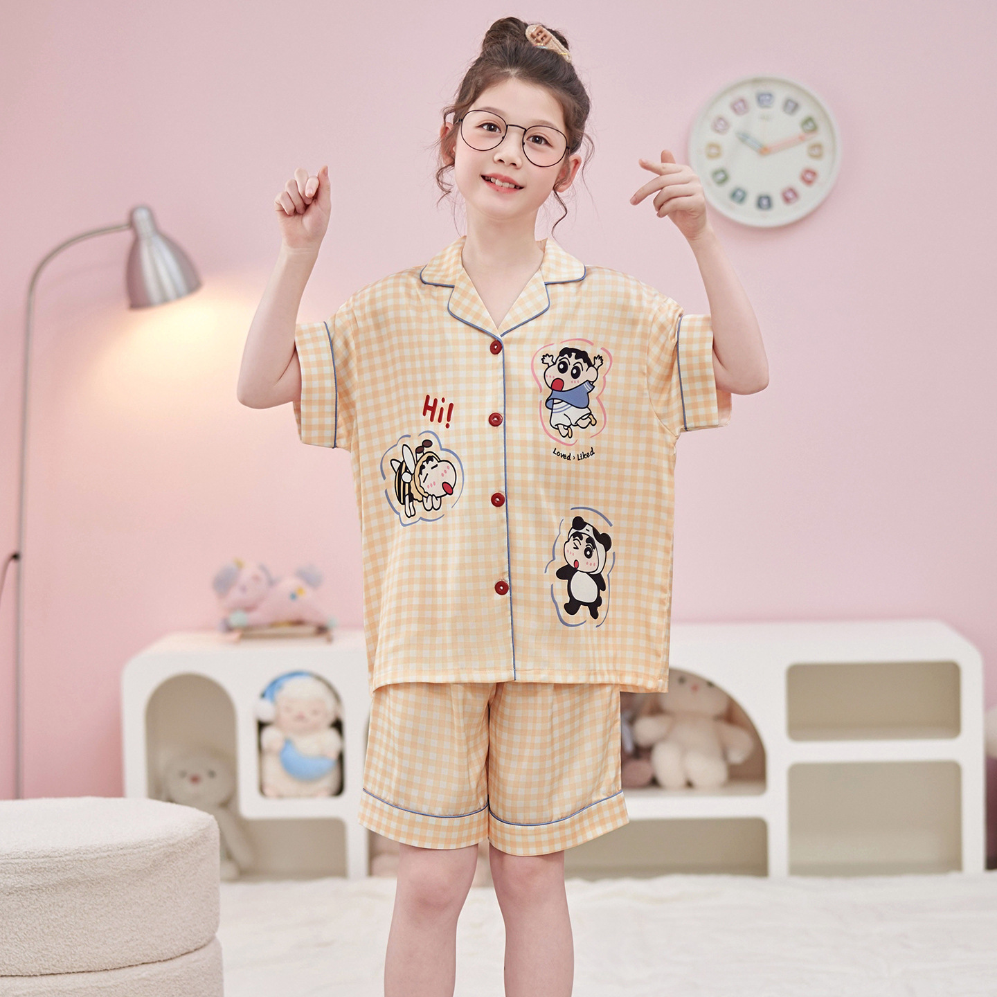 【蠟筆小新 】格紋短袖睡衣套裝（親子款）
