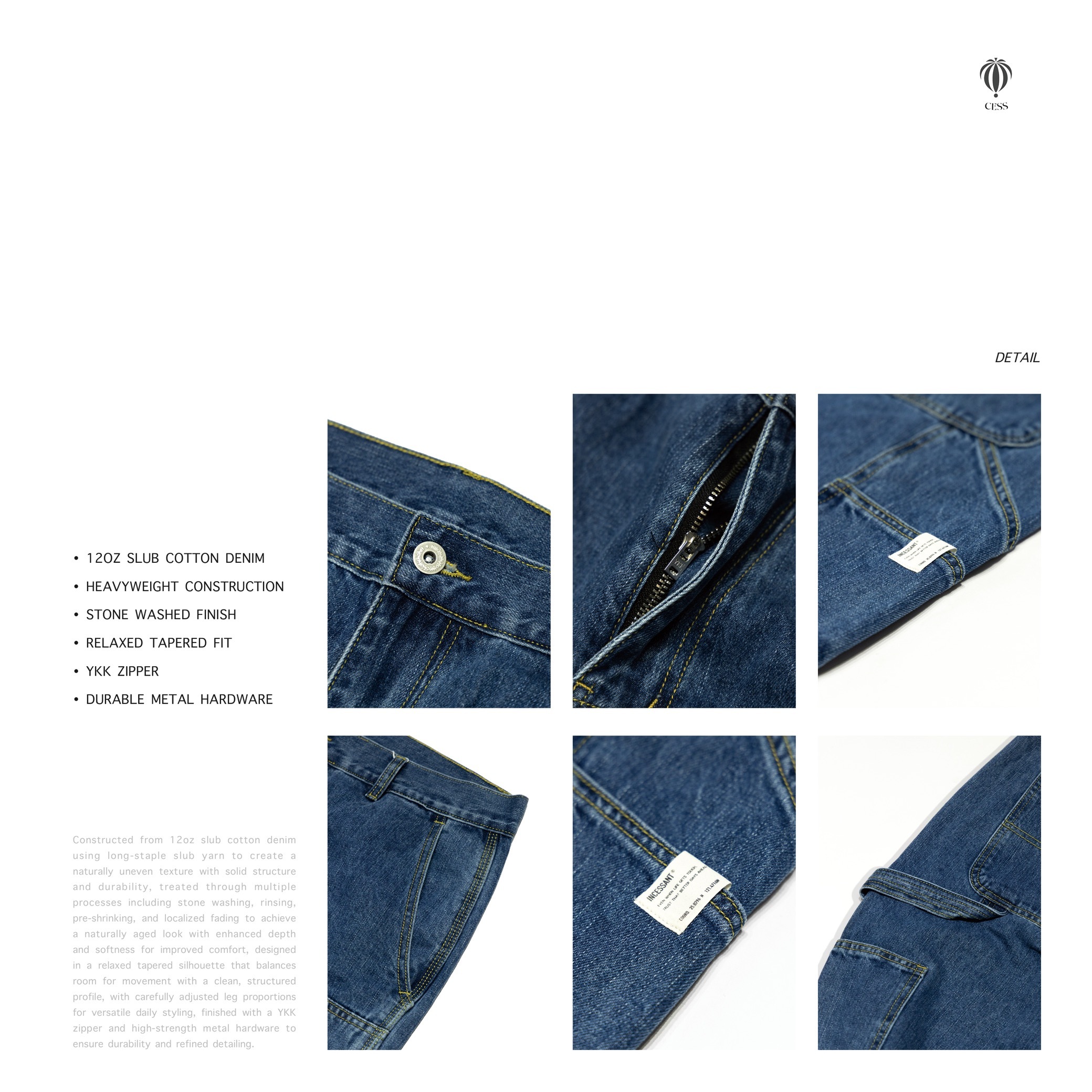 CESS® - 26SS " Carhartt B01 " 12oz Washed Denim Trousers「 CB.01 」