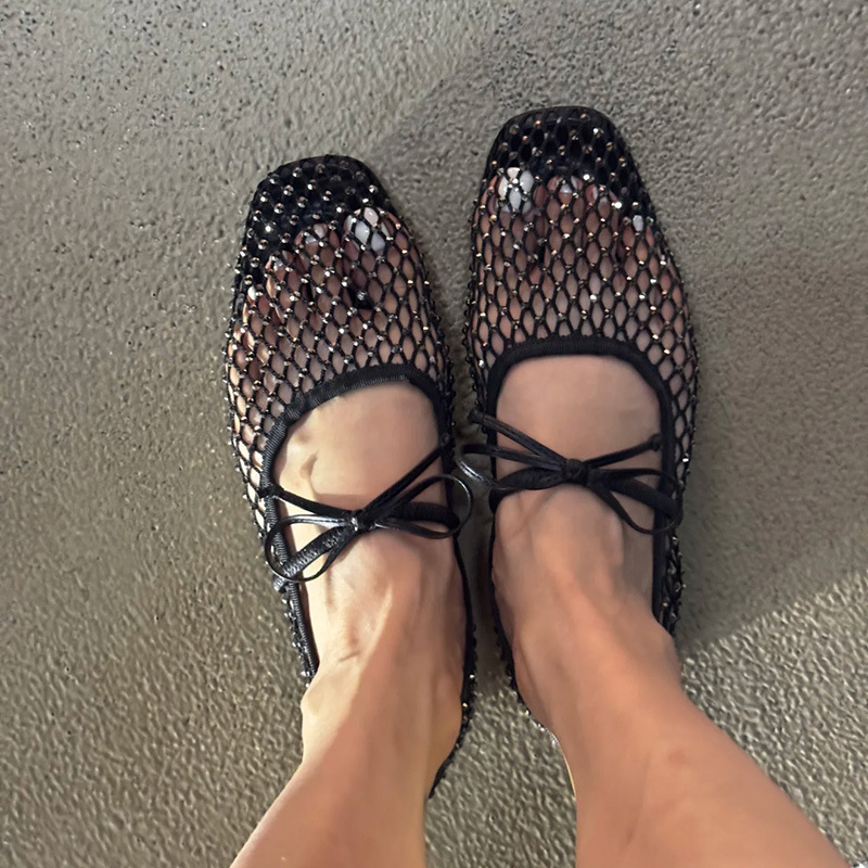 水鑽網眼 平底休閒鞋(35-39)(灰/黑)