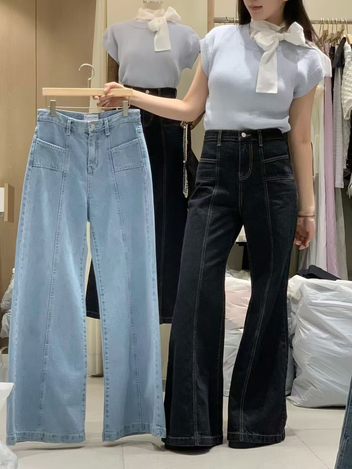 VV6107 明車線微喇叭牛仔褲