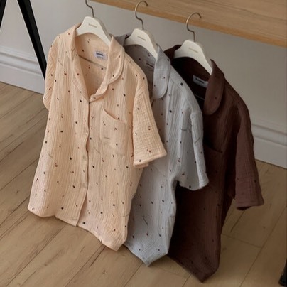 JUUNEEDU 櫻桃皺感棉 短袖短褲 居家睡衣套裝