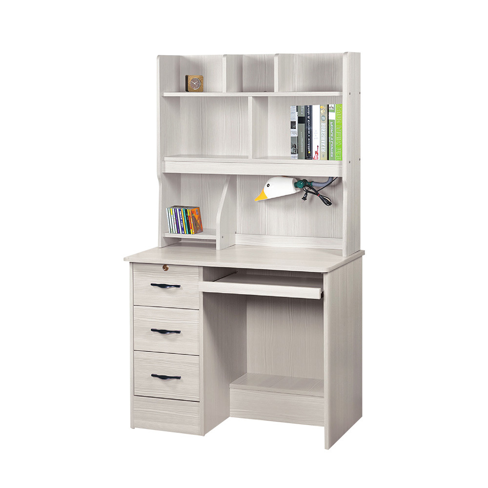 柏蒂家居-維克托3尺簡約三抽學習書桌/鍵盤電腦桌-上+下座