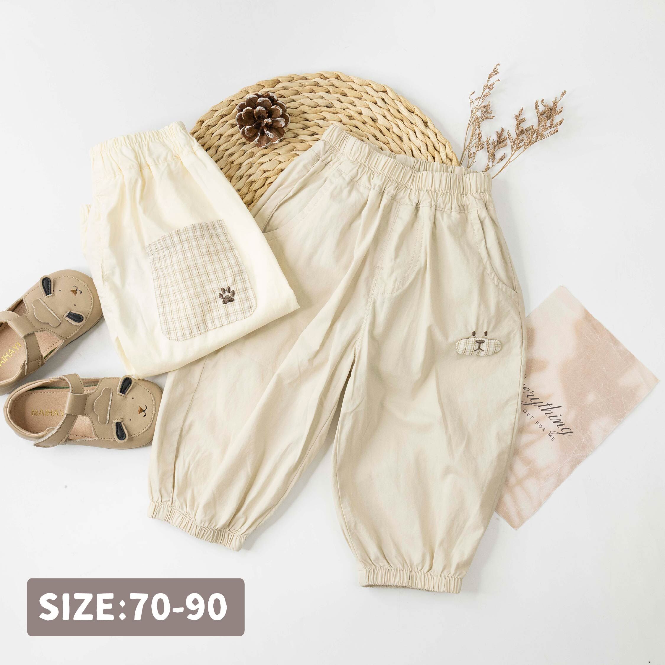 童趣狗狗格紋拼接縮口褲＊二色 (H60045)