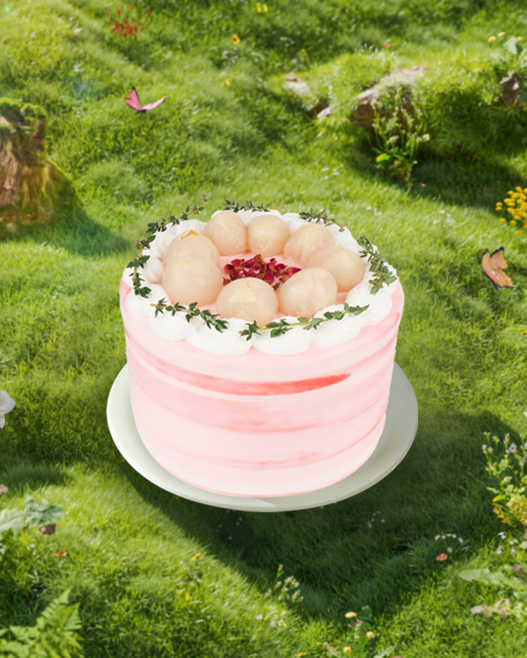 Blooming Lychee Summer (Eggless Lychee Rose Cake)