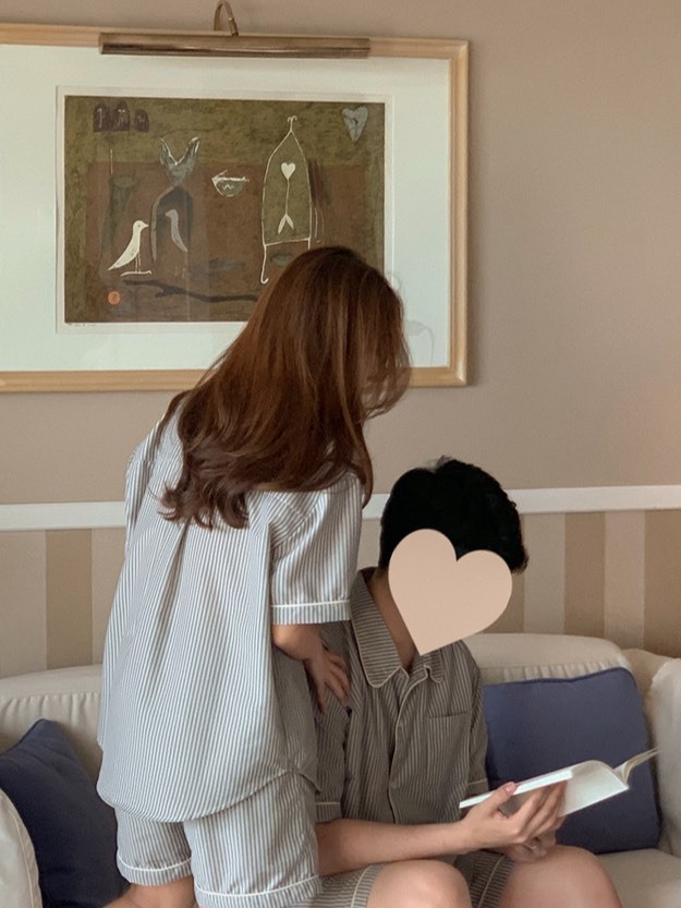 JUUNEEDU 希臘風條紋 短袖短褲 居家睡衣套裝