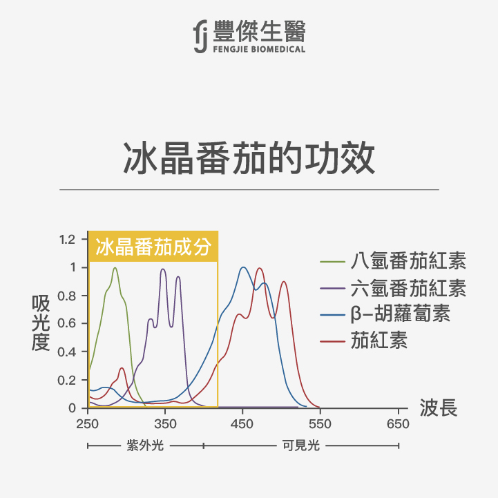 冰晶番茄可以幫助處理其他類胡蘿蔔素無法觸及的紫外光，又能達到更進一步的營養補給功效
