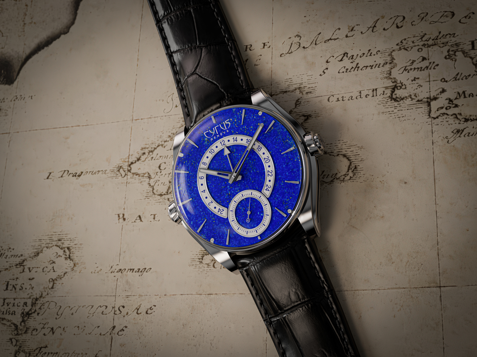 DOMINION LAPIS BLUE GMT, WWG2026,Cyrus,Cyrus Genève,LAPIS BLUE,Jean-François Mojon,獨立製錶,賽瑞錶,528.507.TT.SP.A,逆跳雙時區腕錶,青金石,藍色青金石