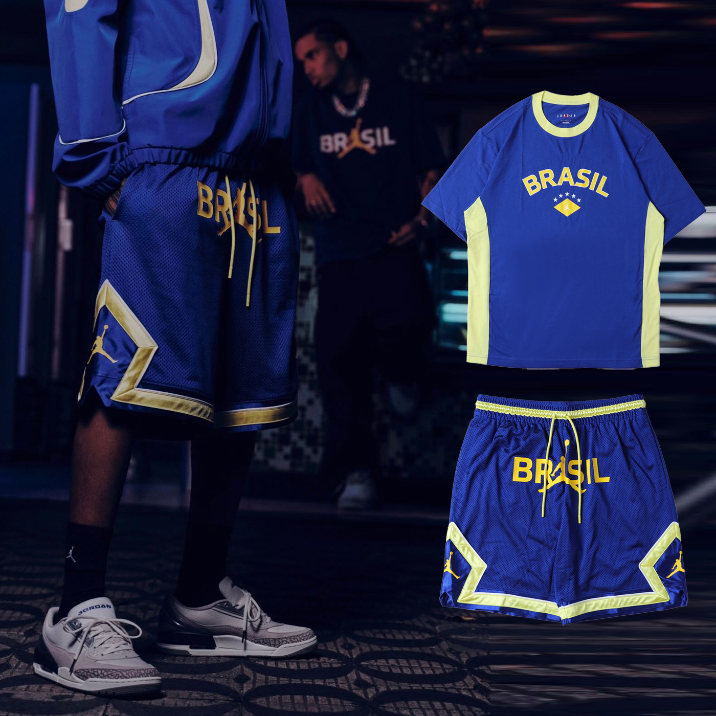 男款 NIKE AIR JORDAN 85 SS LOGO CREW P6 藍色 巴西隊 足球 喬丹 籃球 印花 網眼 休閒 運動 短褲 短T【IF3911/IF3913】NKTF FIFA