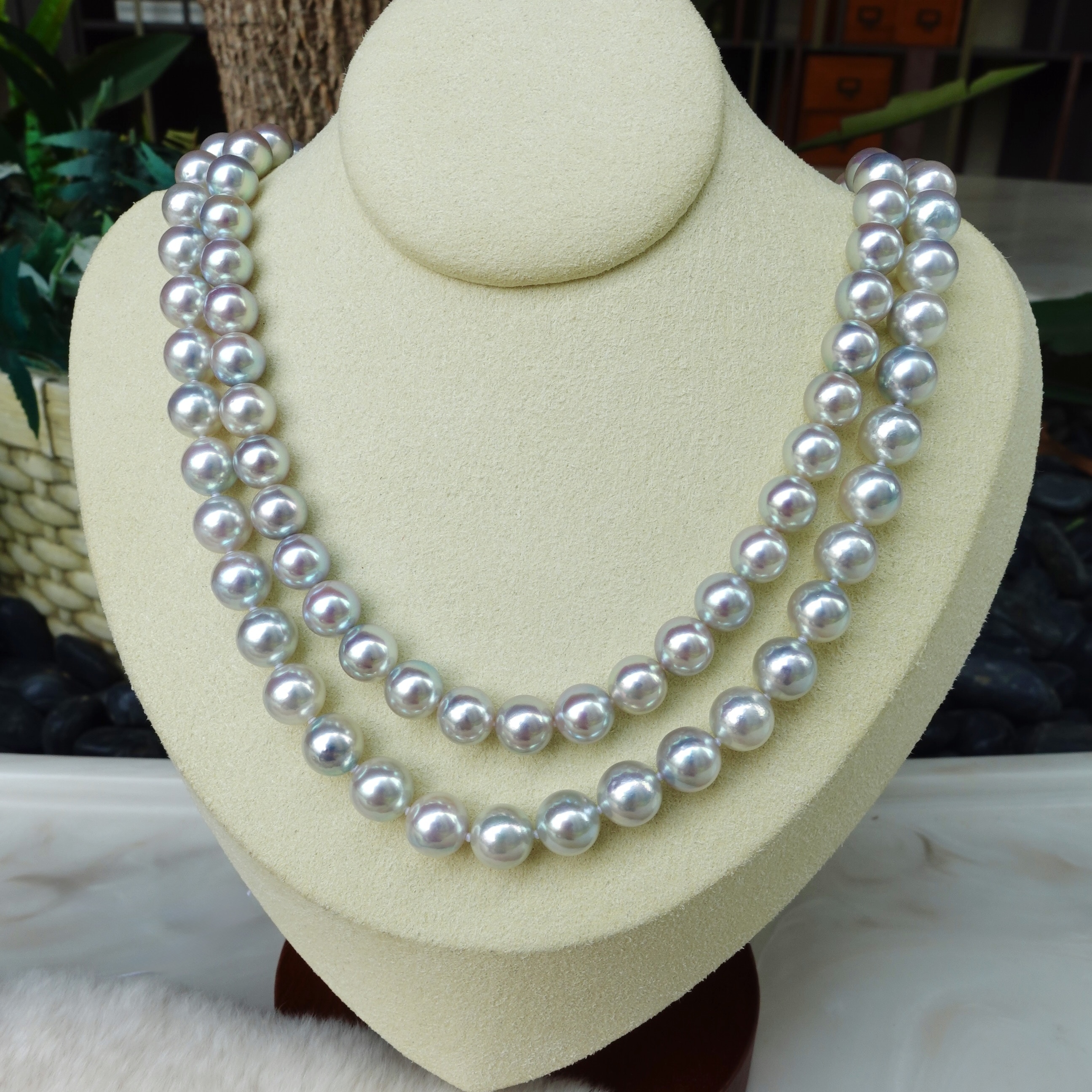 Aurora Blue Rose - 7-8mm Natural Blue Akoya Pearl Necklace with certificate