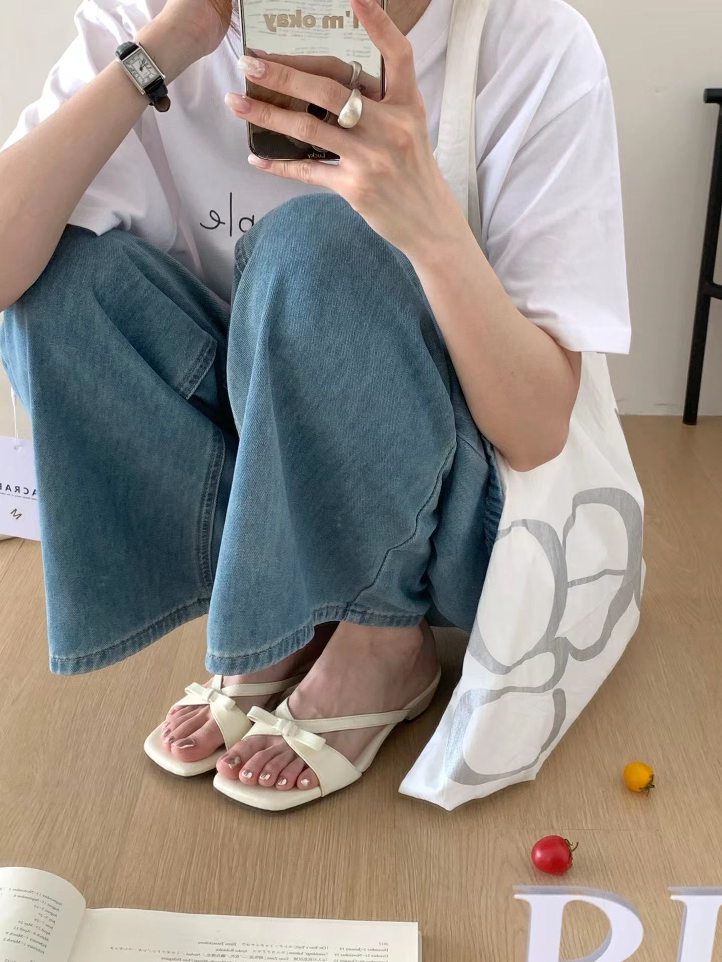 奶油氣質蝴蝶結小跟鞋