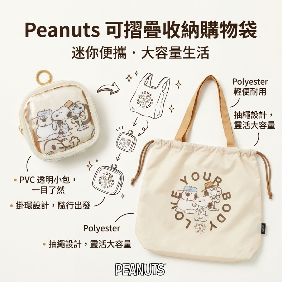 史努比| 大容量購物袋連PVC迷你包