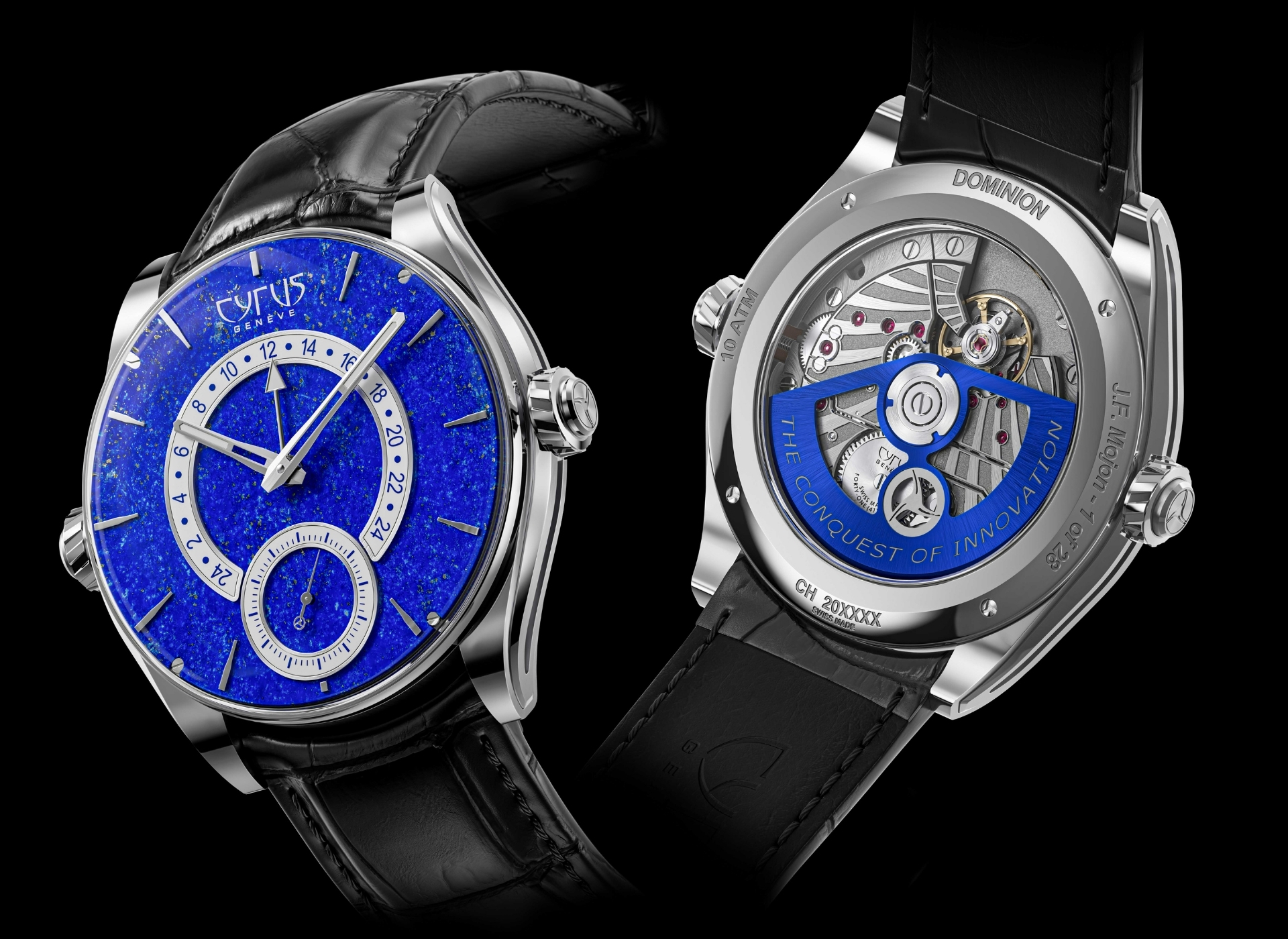 DOMINION LAPIS BLUE GMT, WWG2026,Cyrus,Cyrus Genève,LAPIS BLUE,Jean-François Mojon,獨立製錶,賽瑞錶,528.507.TT.SP.A,逆跳雙時區腕錶,青金石,藍色青金石