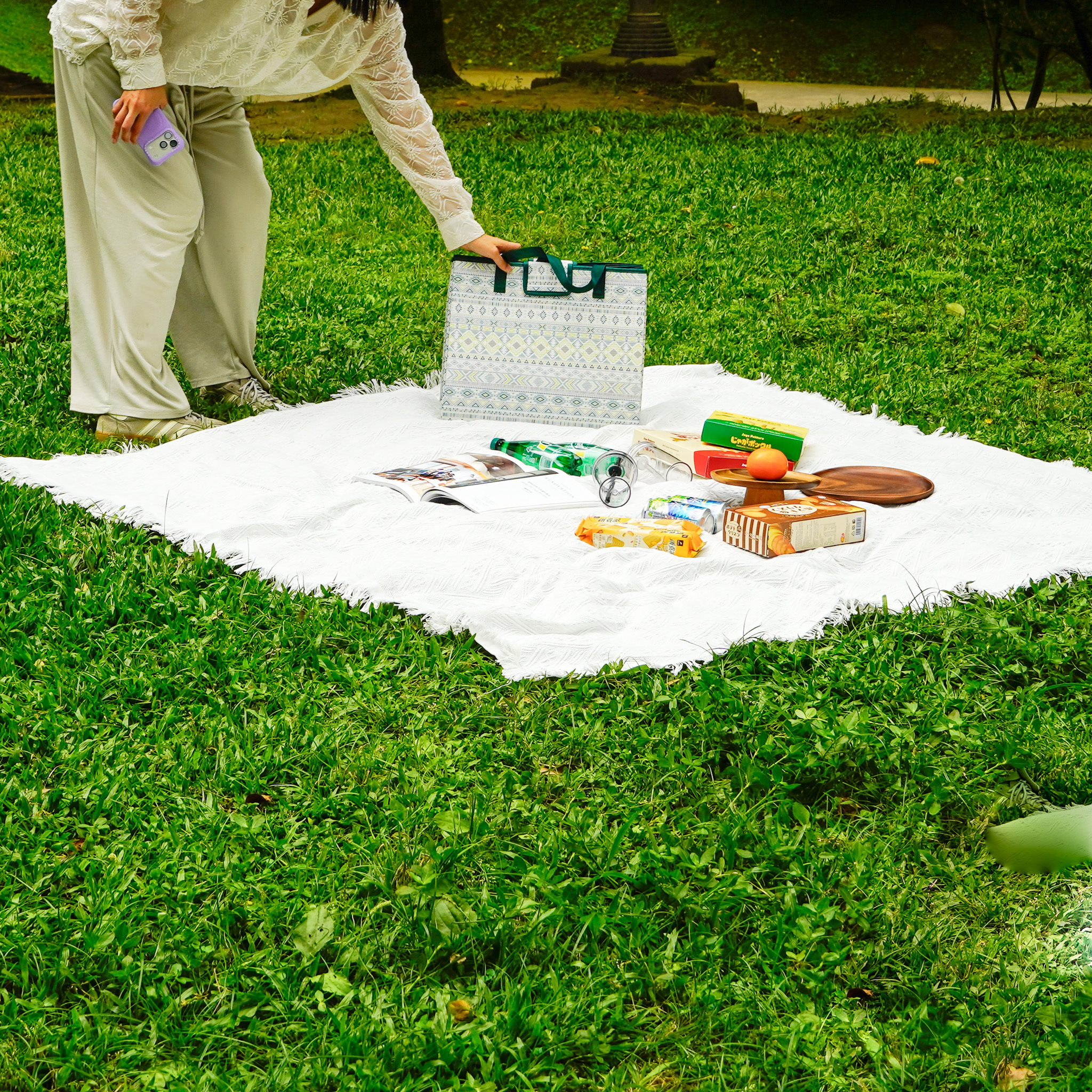 流蘇緹花編織野餐布