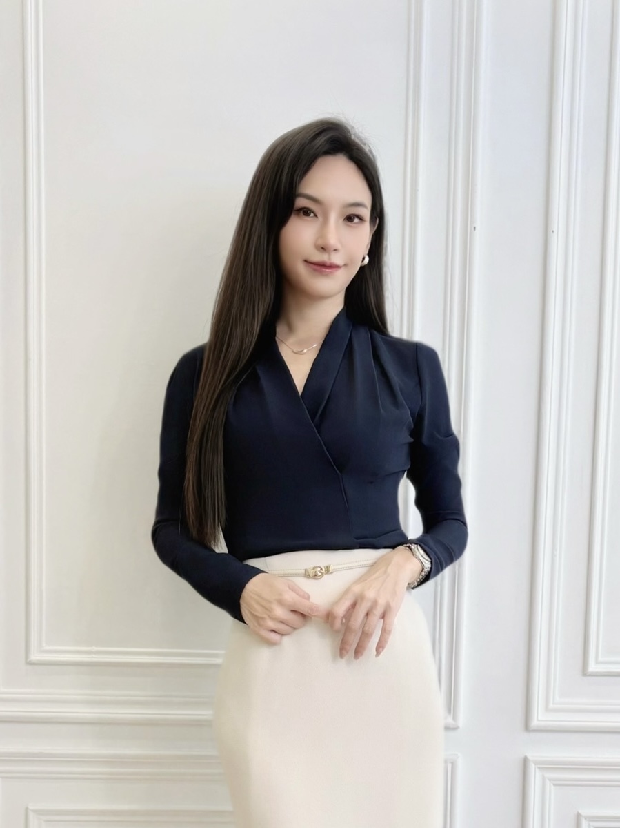 V領前打褶腰身上衣