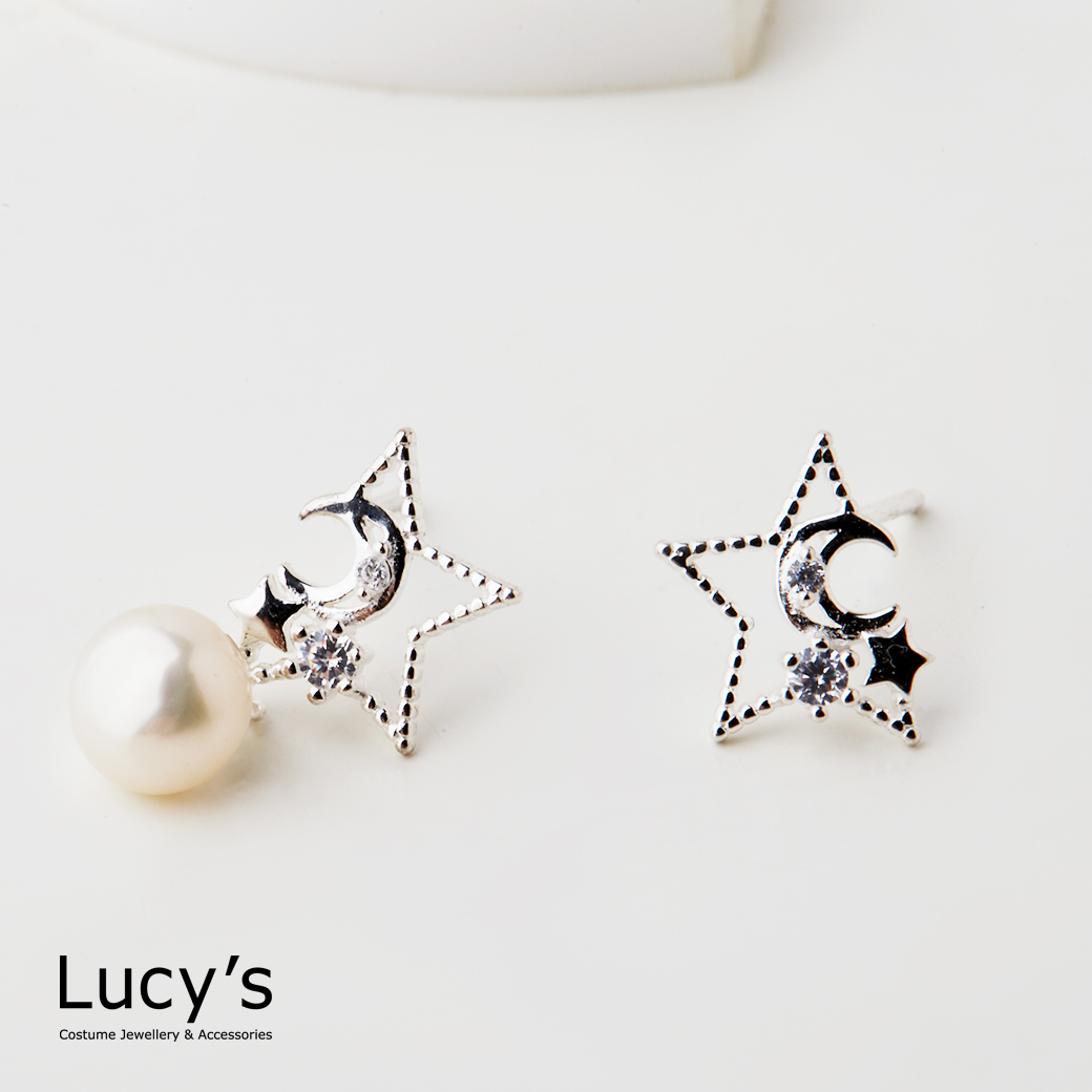 925純銀 星空下的珍珠 耳環 (79587)