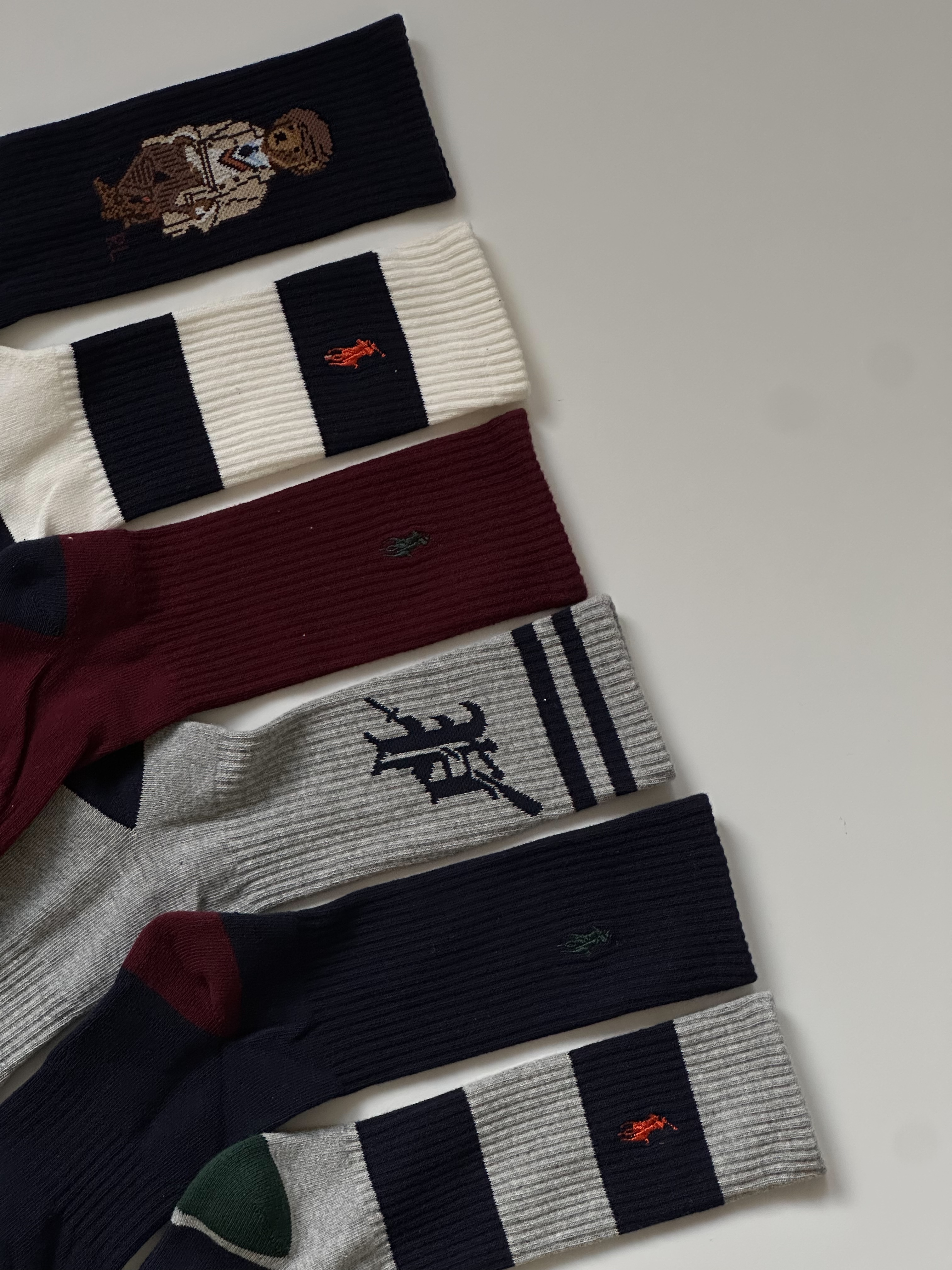 Polo Ralph Lauren 刺繡 條紋 熊熊 長襪 襪子 六雙一組