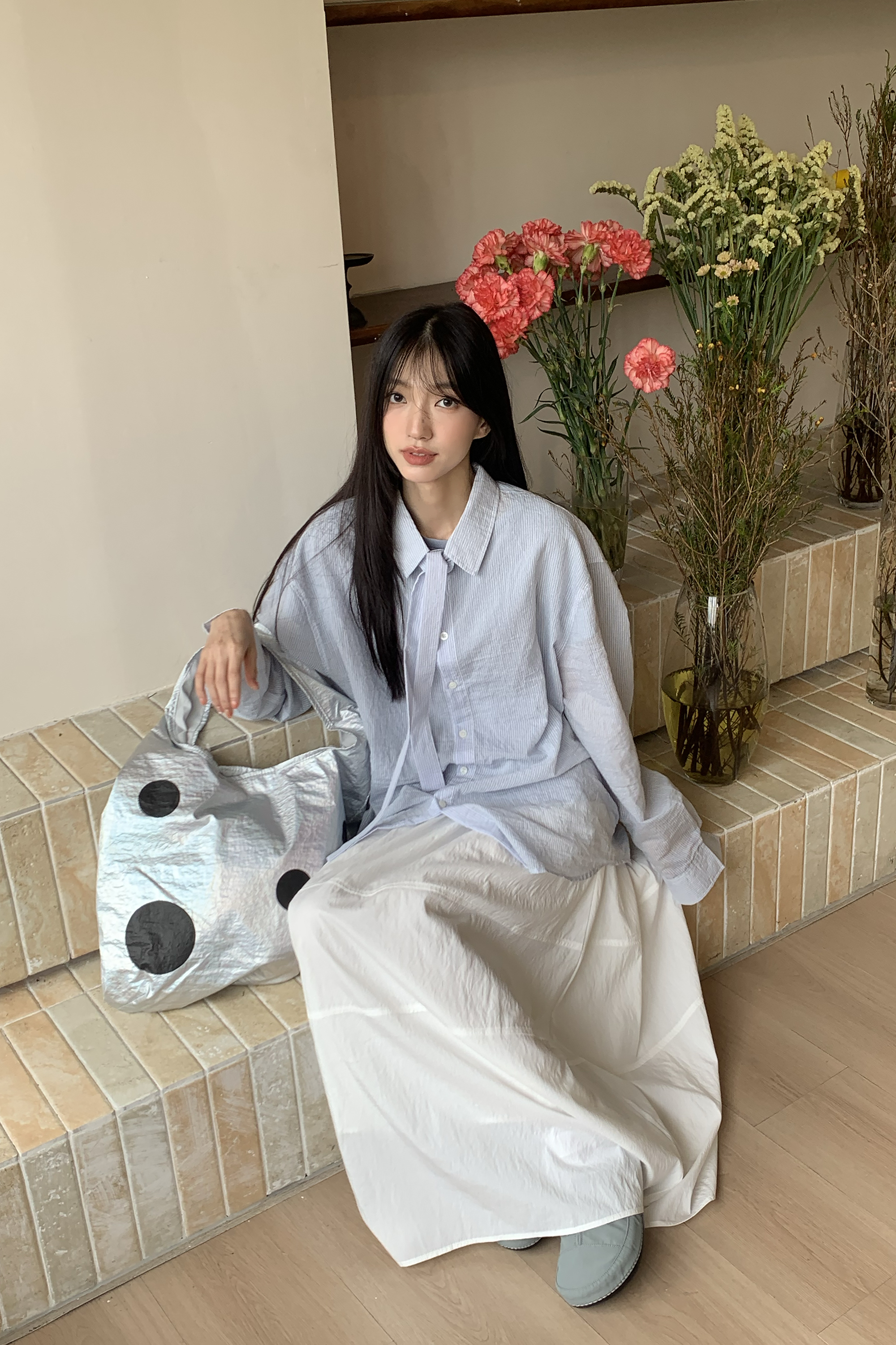 Vibrant｜氣質綁帶細條長襯 2色