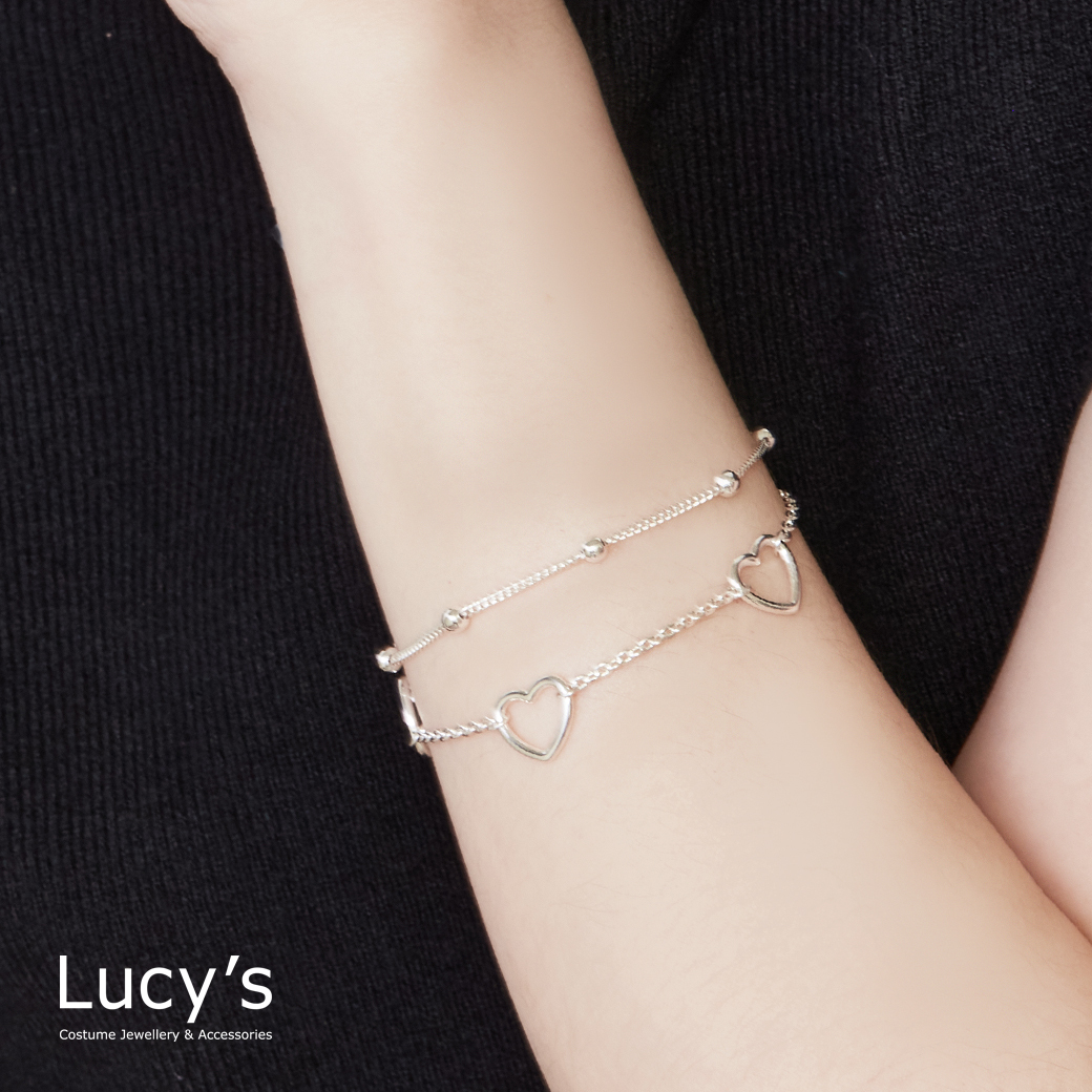 925純銀 點點愛心 雙層手鍊 (125998)