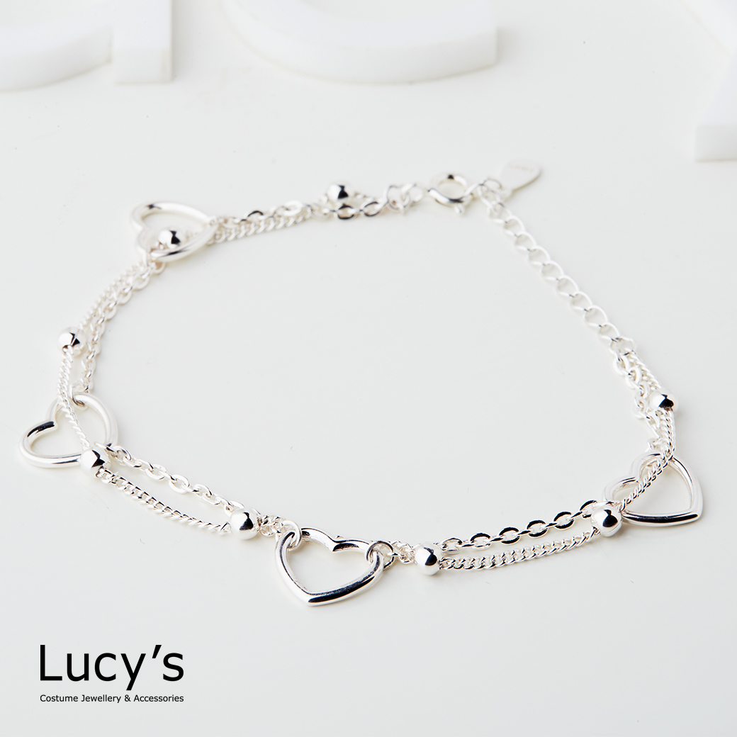 925純銀 點點愛心 雙層手鍊 (125998)