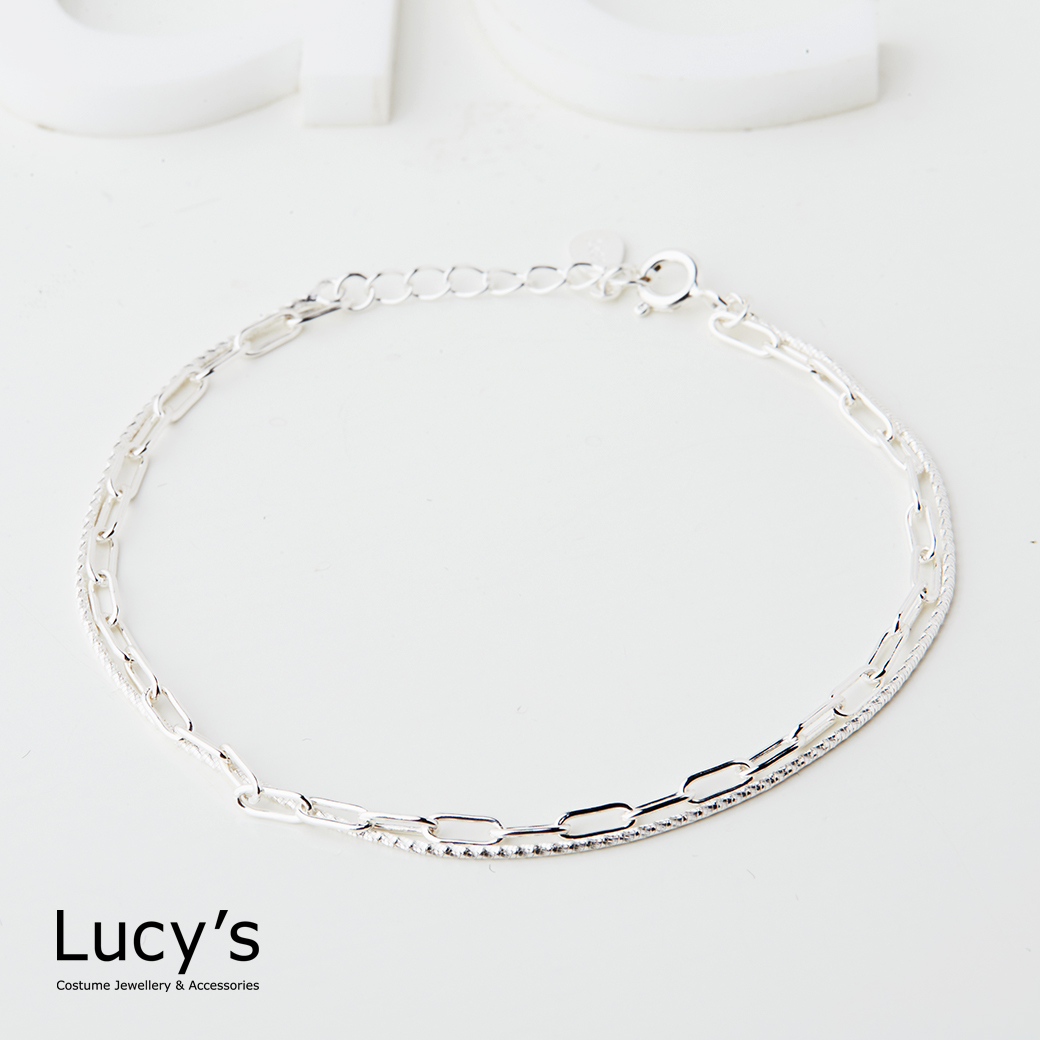 925純銀 質感鍊條 雙層手鍊 (127263)