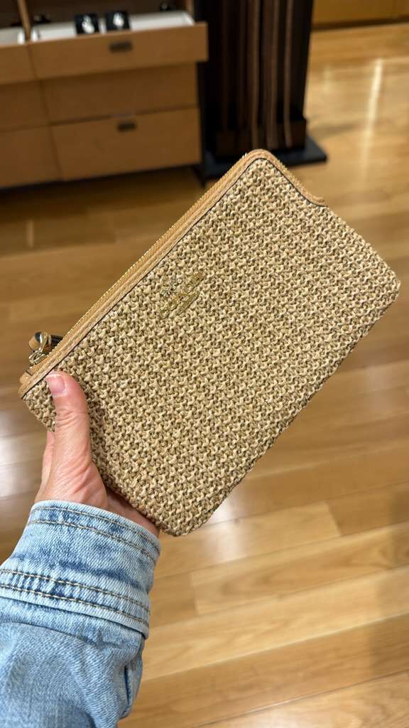 YP042 Coach 草編拉鍊手拿包 20x11cm