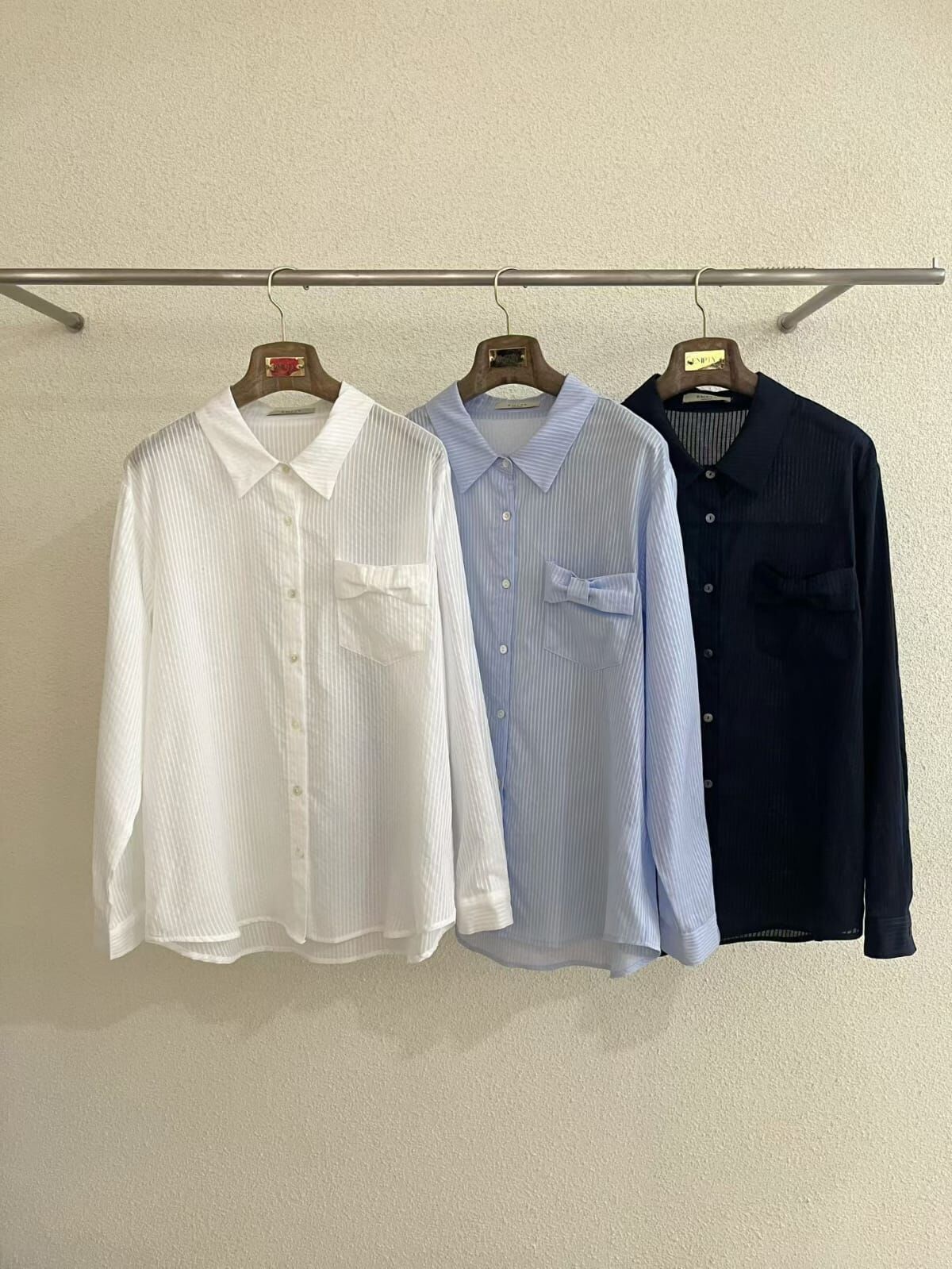 EP6120 領帶口袋直條紋長袖襯衫