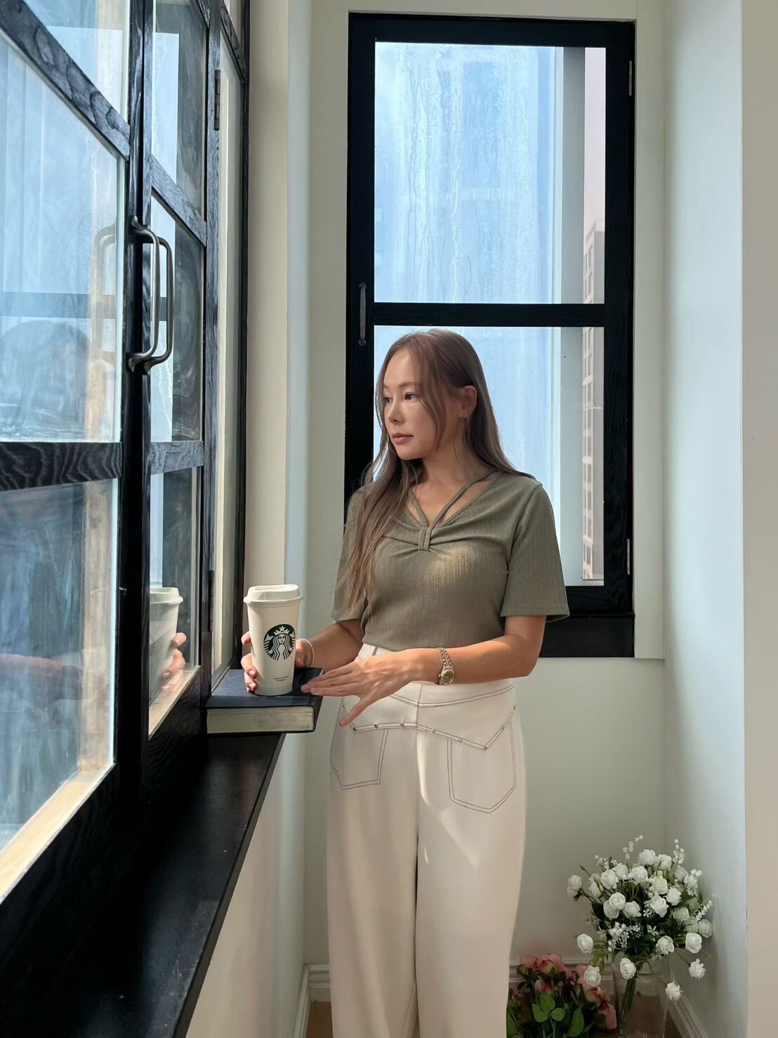 獨特感配色W車線造型長腿寬褲-S-M / 3色