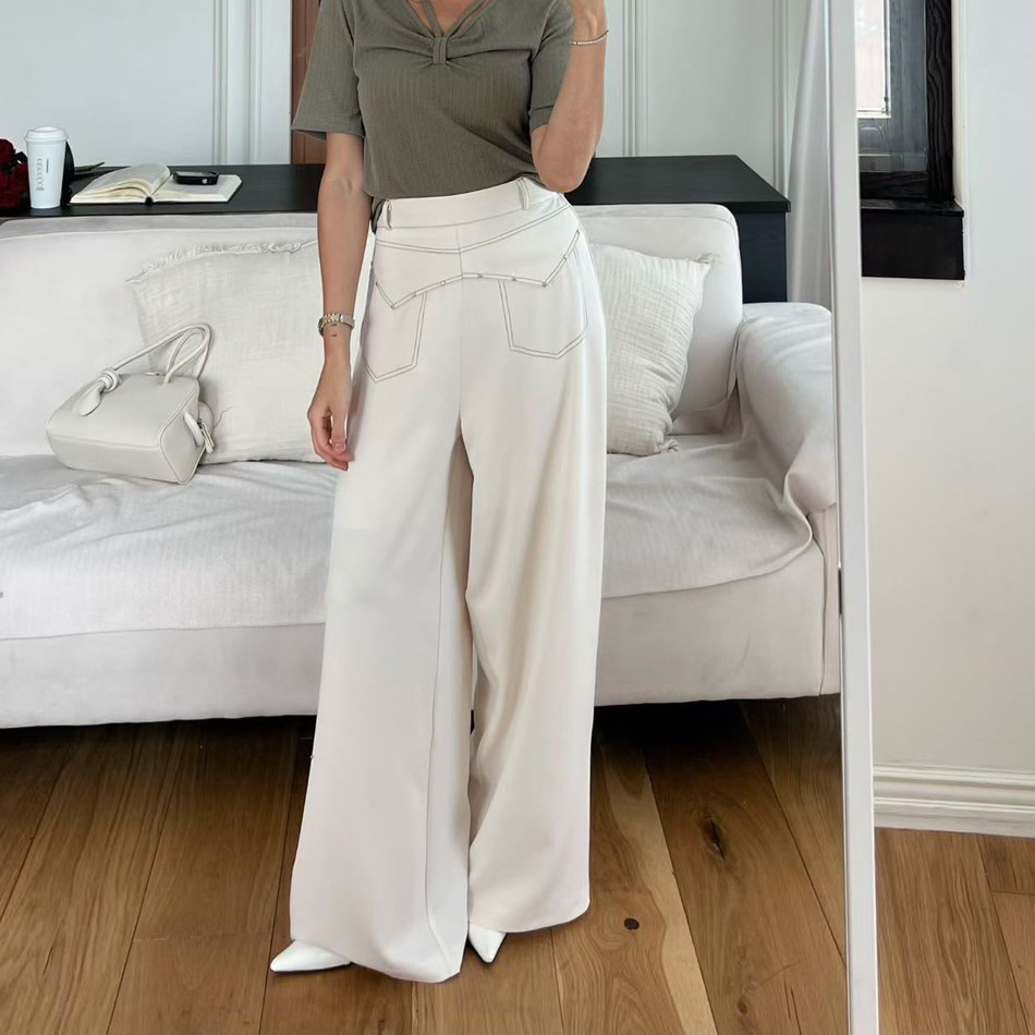 獨特感配色W車線造型長腿寬褲-S-M / 3色